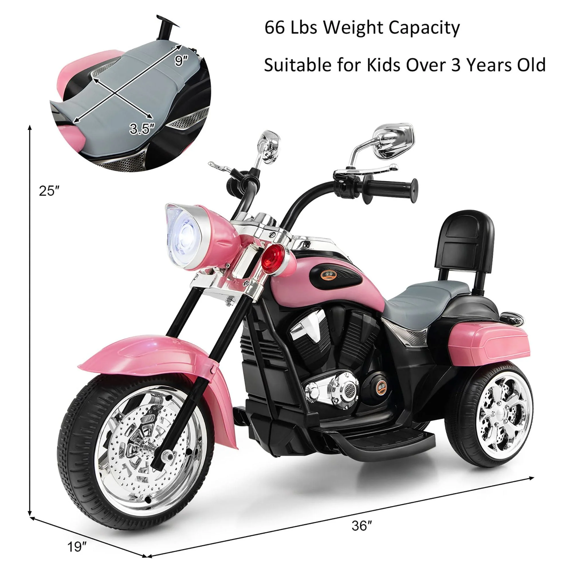 Costway 3 Wheel Kids Ride On Motorcycle 6V Battery Powered Electric Toy White - Womvr