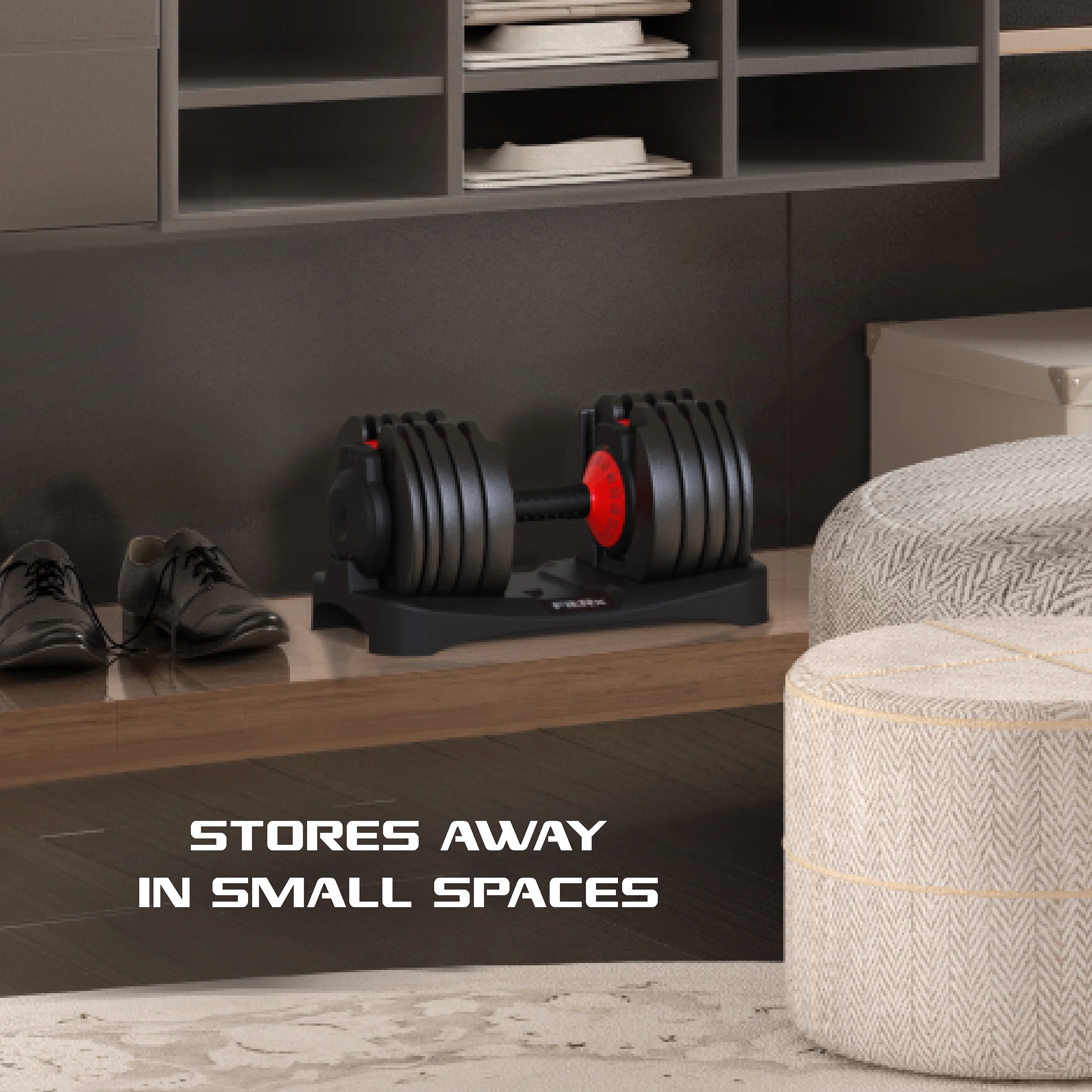 FitRx SmartBell XL, Quick-Select Adjustable Dumbbell, 10-90 lbs. Weight, Black, Single - Womvr