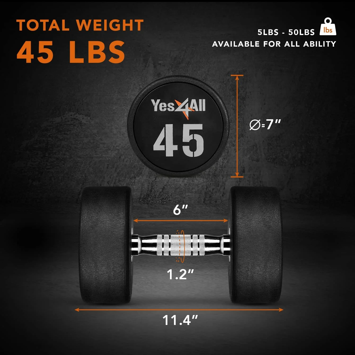 Yes4All 45 lbs Premium heavy weight Urethane Dumbbell, Single - Womvr