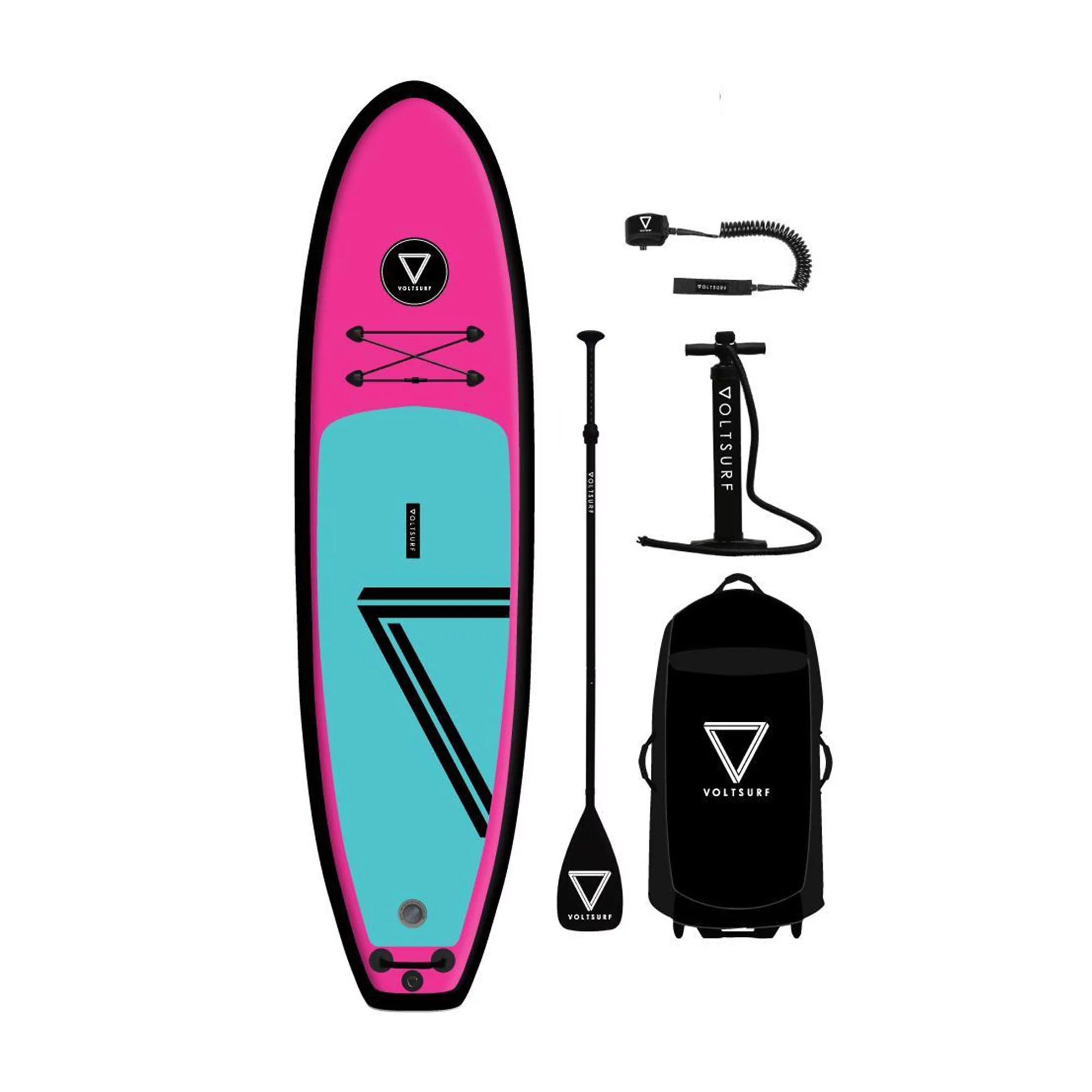 VoltSurf 10' Class Act Inflatable Stand Up Paddle Board Kit, Pink Rail - Womvr