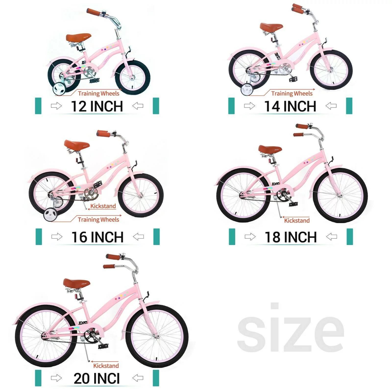 Nice C Kids Bike with Coaster Brake and Training Wheels, Boys Girls 12 14 16 18 20 inch (12 inch Black) - Womvr