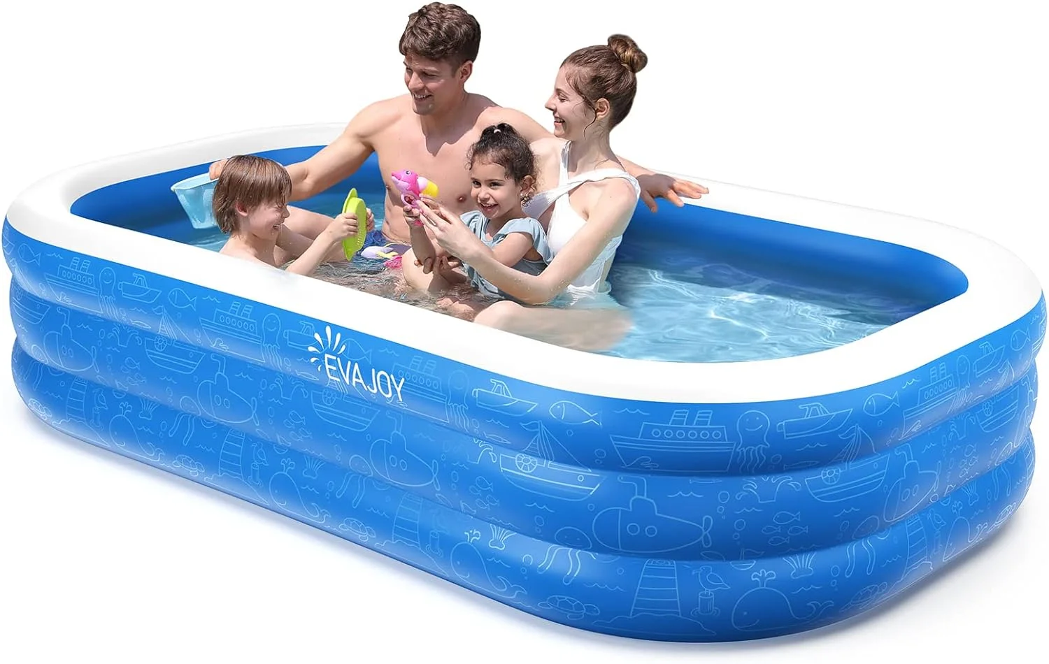 Sable Inflatable Pool, 95 x 75 x 40in Rectangular Swimming Pool for Toddlers, Kids, Family, Above Ground, Backyard, Outdoor - Womvr