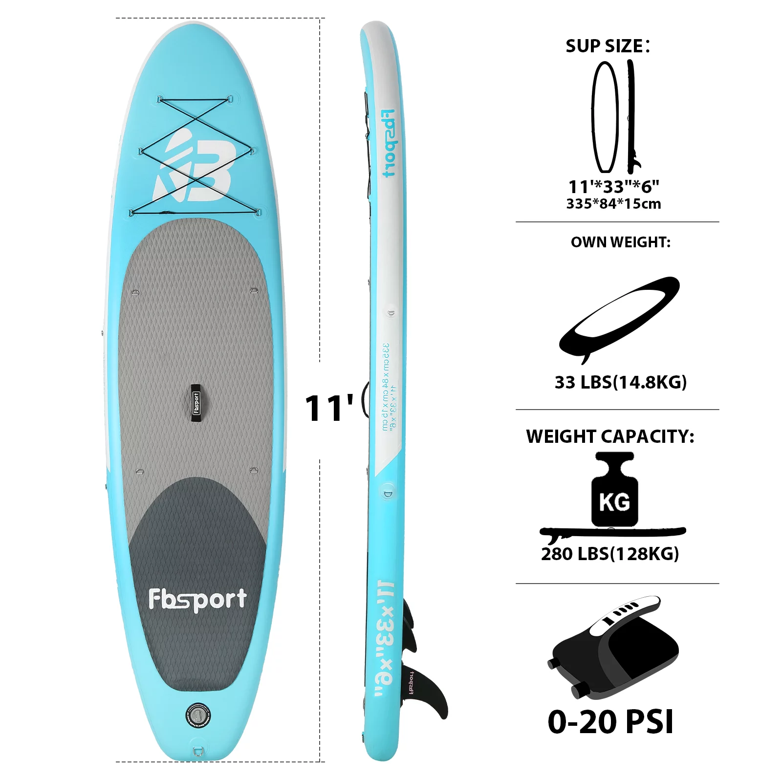 Fbsport Electric Inflatable Paddle Board, Stand UP Paddleboard 11' Length with Electric Pump SUP Accessories - Womvr