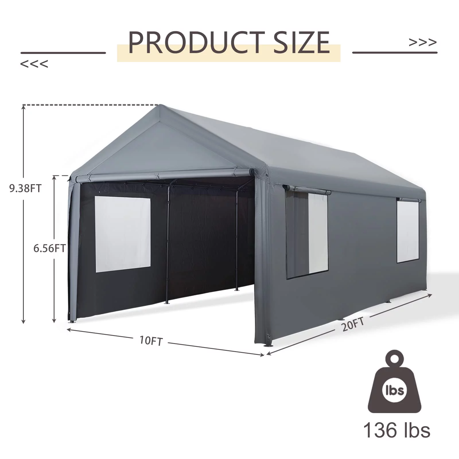 Gardesol Carport, 12'x20' Extra Large Heavy Duty Carport with Removable Sidewalls & Doors, Portable Garage Car Canopy for Car, Truck, SUV, Beige - Womvr