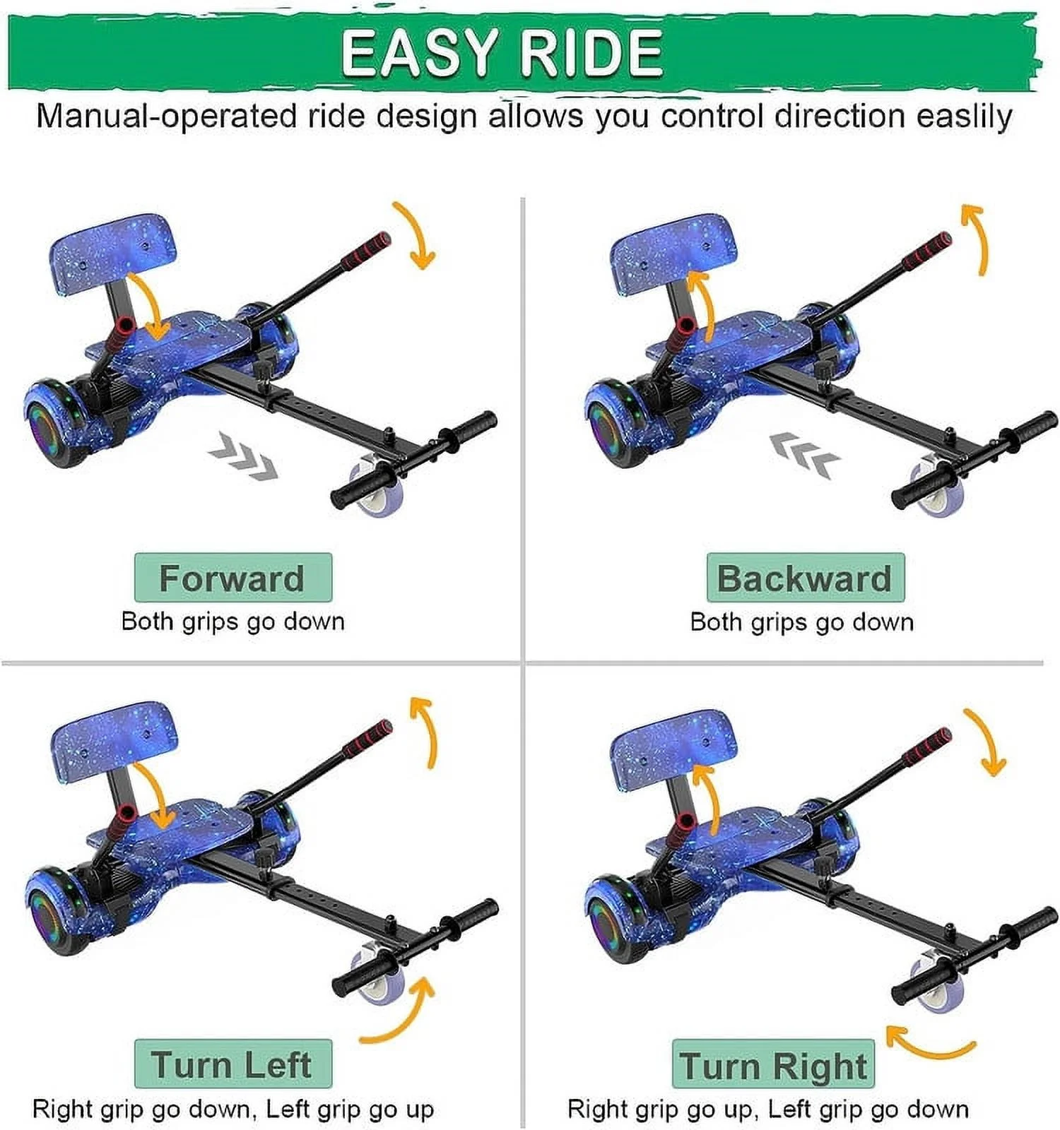 SISIGAD Hoverboard with Seat, 6.5 inch Hoverboard Go Kart Combo with Bluetooth Speaker & LED Lights for Kids Adults - Womvr