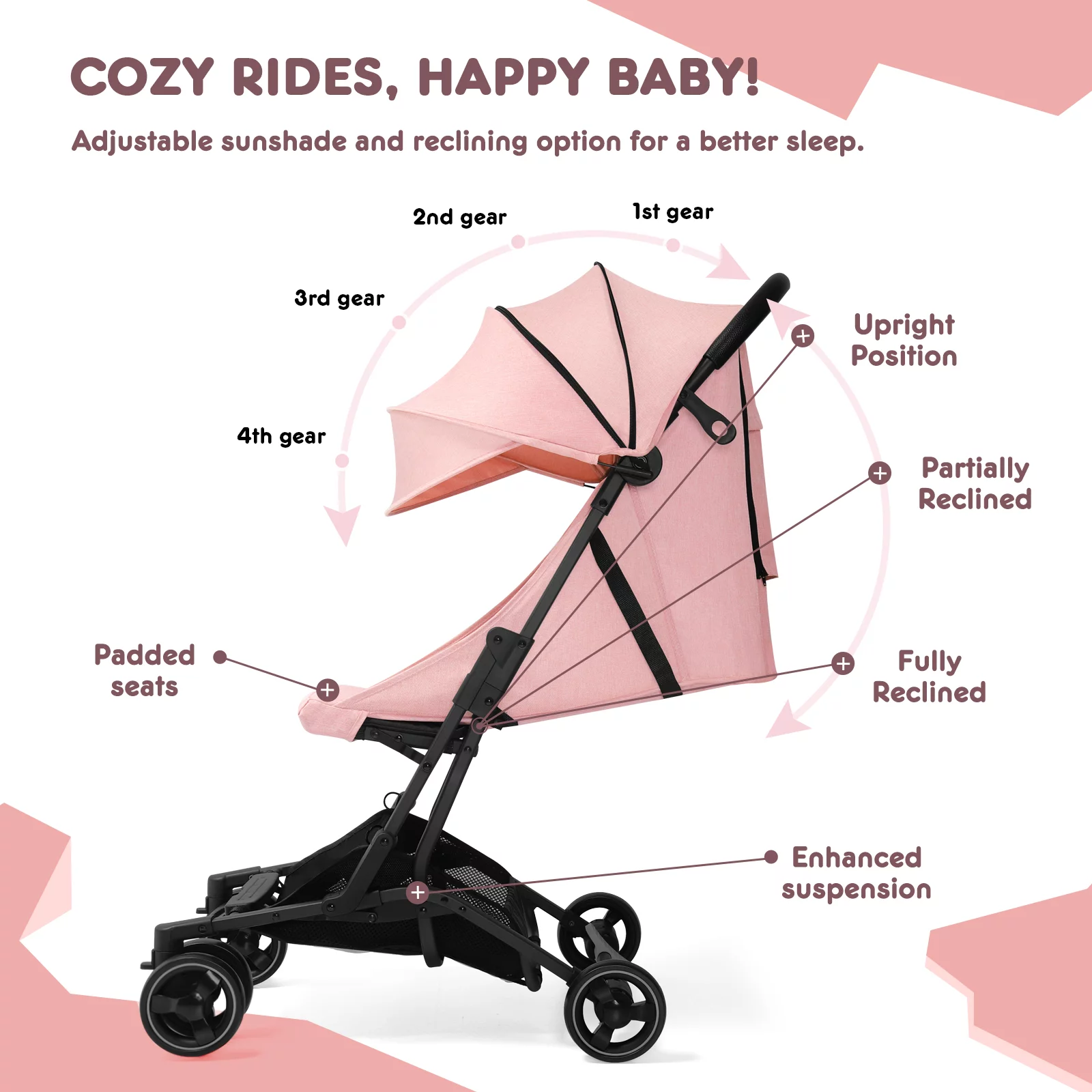 HARPPA Lightweight Travel Stroller, Compact Umbrella Stroller for Babies, Easy Folding, Black - Womvr