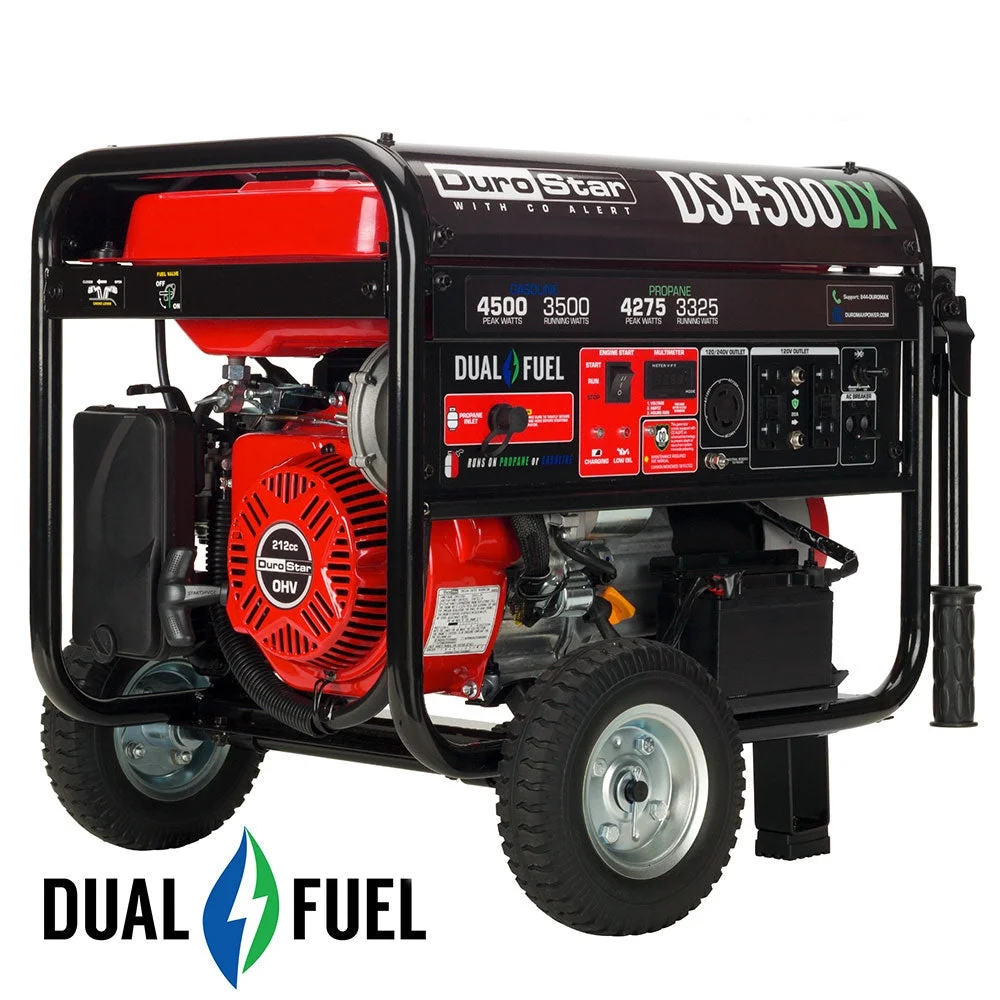DuroStar DS4500DX 4,500W/3,500W 210cc Electric Start Dual Fuel Portable Generator with CO Alert Alert - Womvr