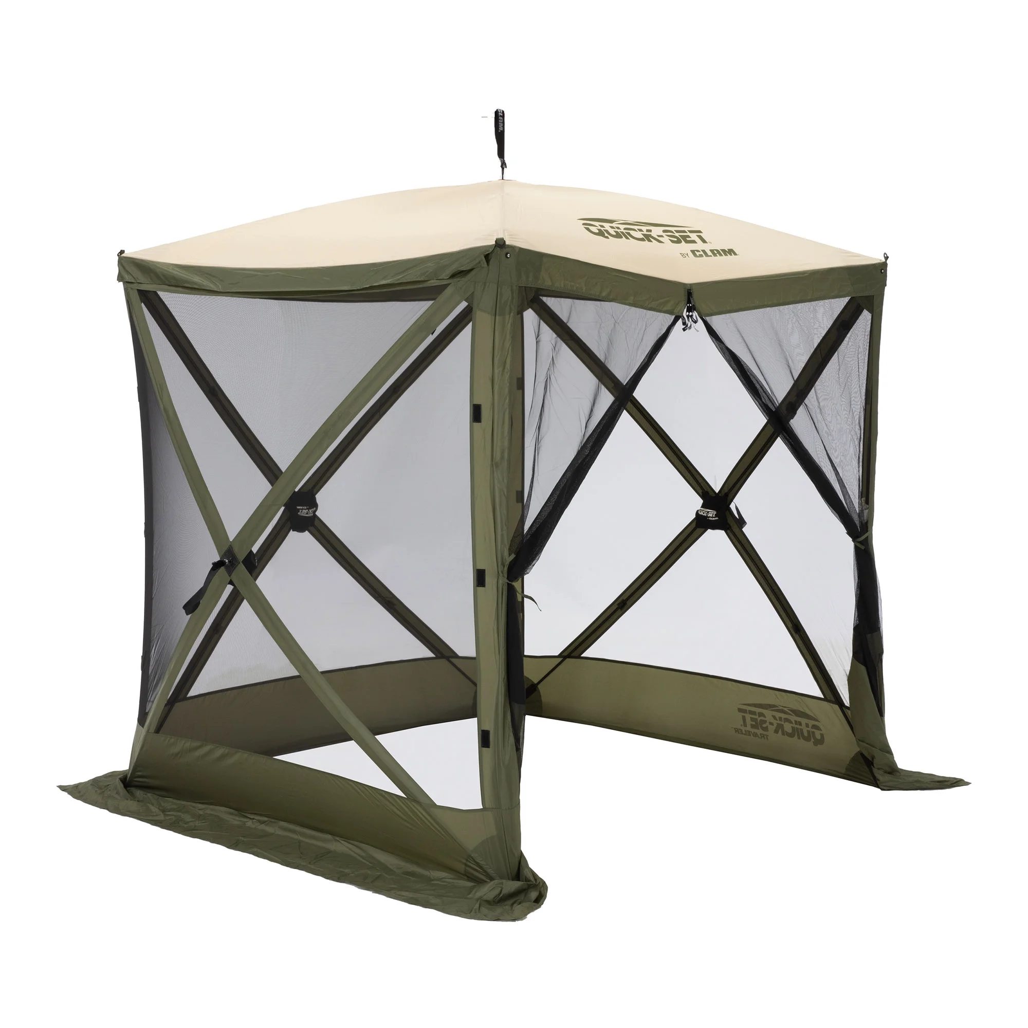 CLAM Quick-Set 9 x 9 Ft Venture Portable Outdoor Canopy Shelter, Green/Tan - Womvr