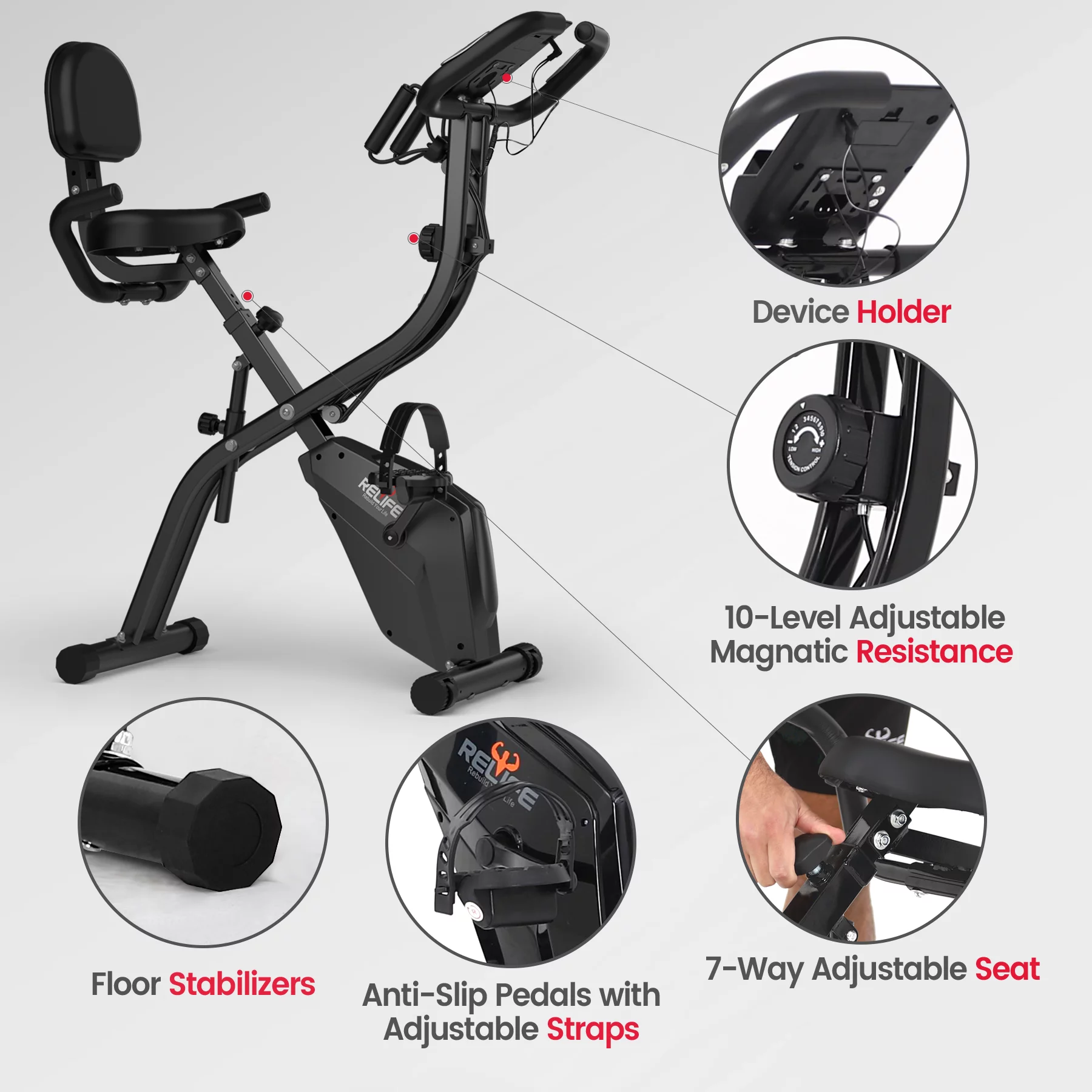 Relife Sports Upright  Exercise Bike with Fitness APP Foldable Stationary Bike for Home Gym , Black - Womvr