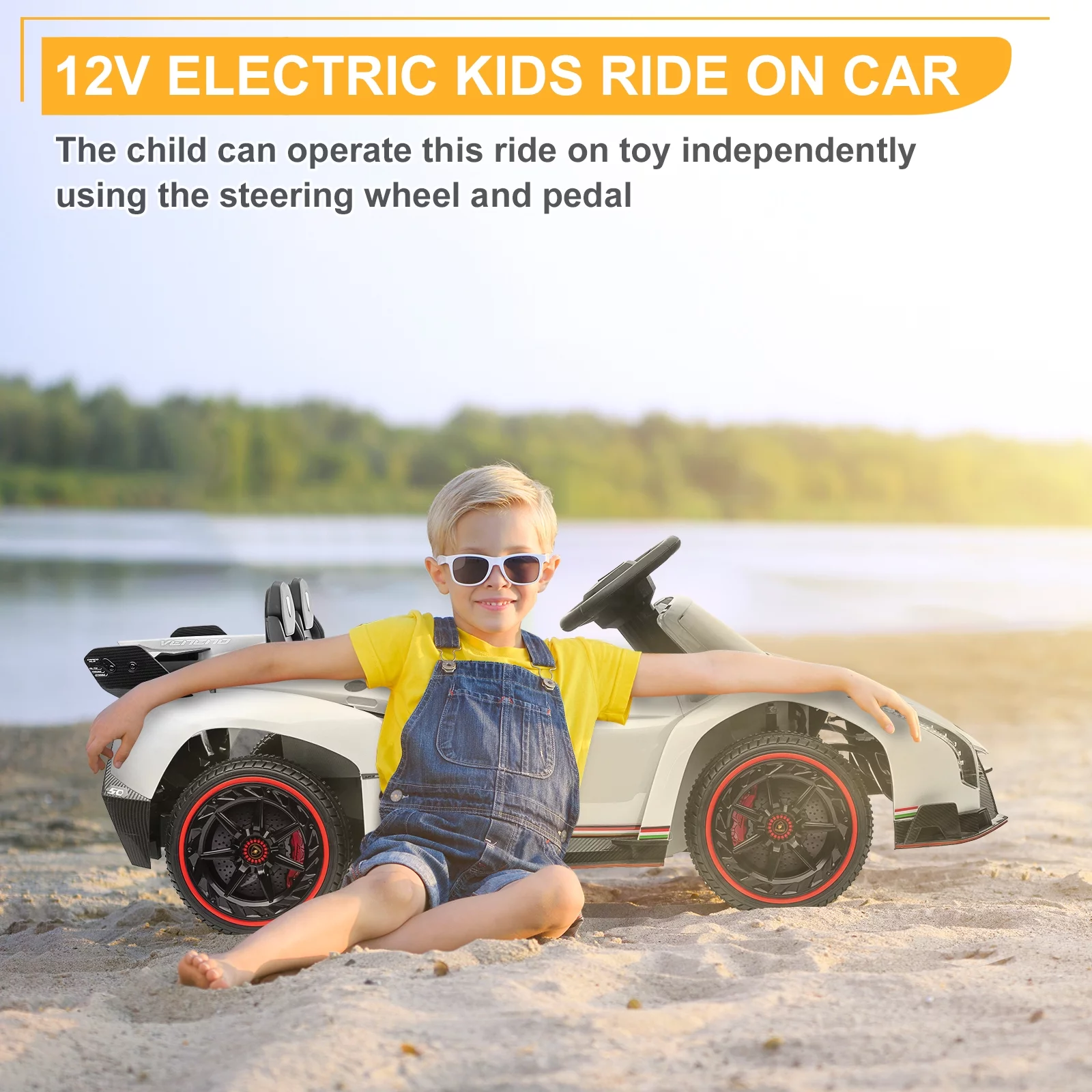 UBesGoo Electric Ride On Car 12V Licensed Lamborghini for Kids Girl, Parent Control, LED Headlights - Pink - Womvr