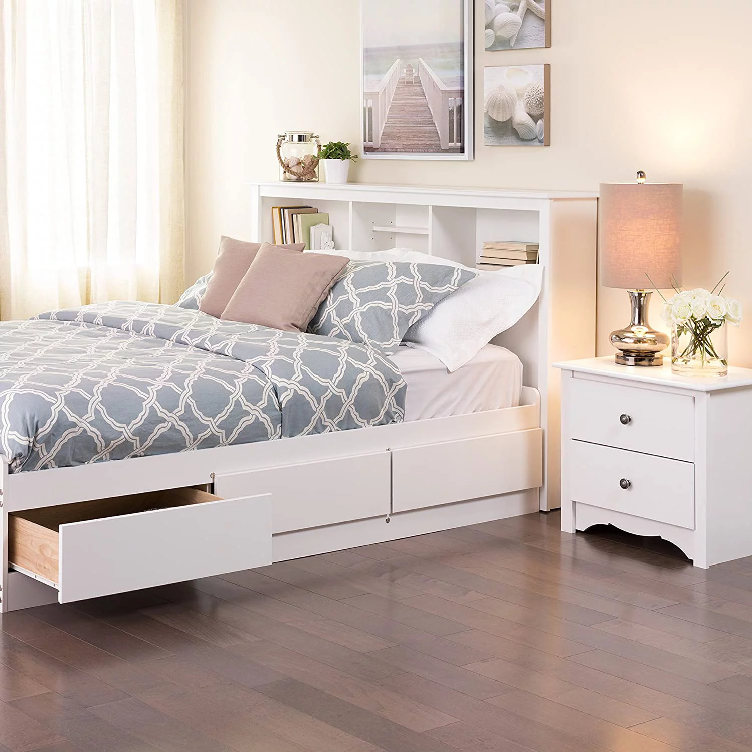 YGDU Stylish Full/Queen Headboard with 3 Compartments. Deep Bookcase Style Headboard for Full/Queen Size Beds 11 D x 65.75 W x 43 H. White. WSH-6643 - Womvr