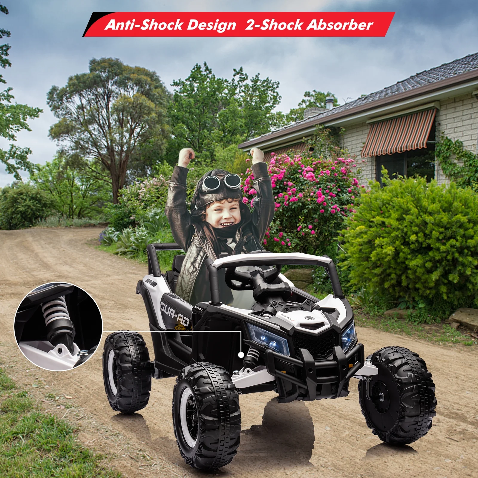 EastVita Ride on UTV Car, 24V Ride on Car Battery Powerd Electric Off-Road UTV Car w/Remote Control, 200W Motor, Spring Suspension, Music, LED Lights, ATV, Red - Womvr