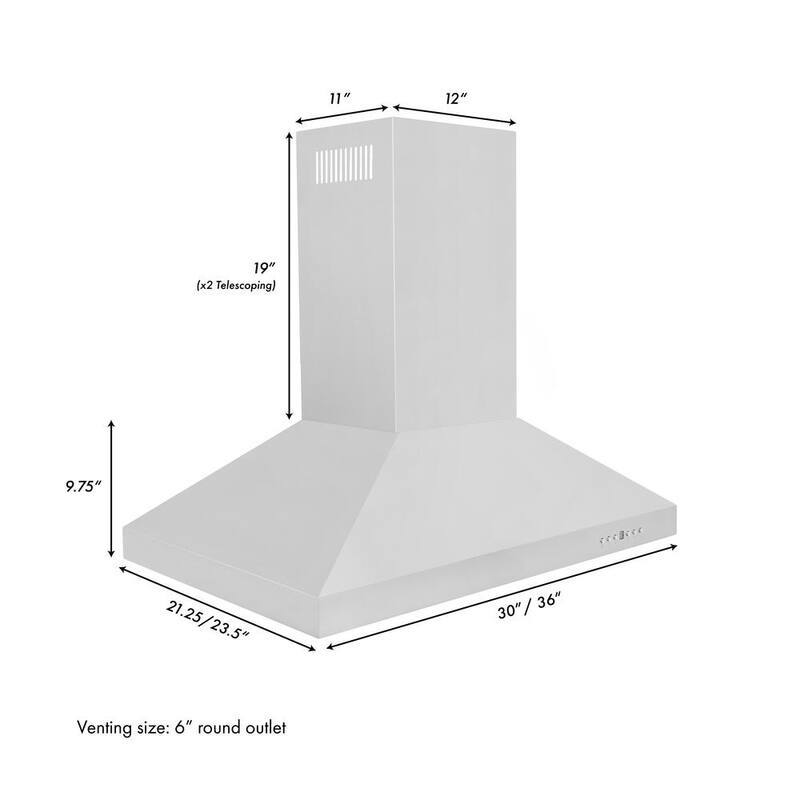 36 in. 400 CFM Convertible Island Mount Range Hood in Stainless Steel - Womvr