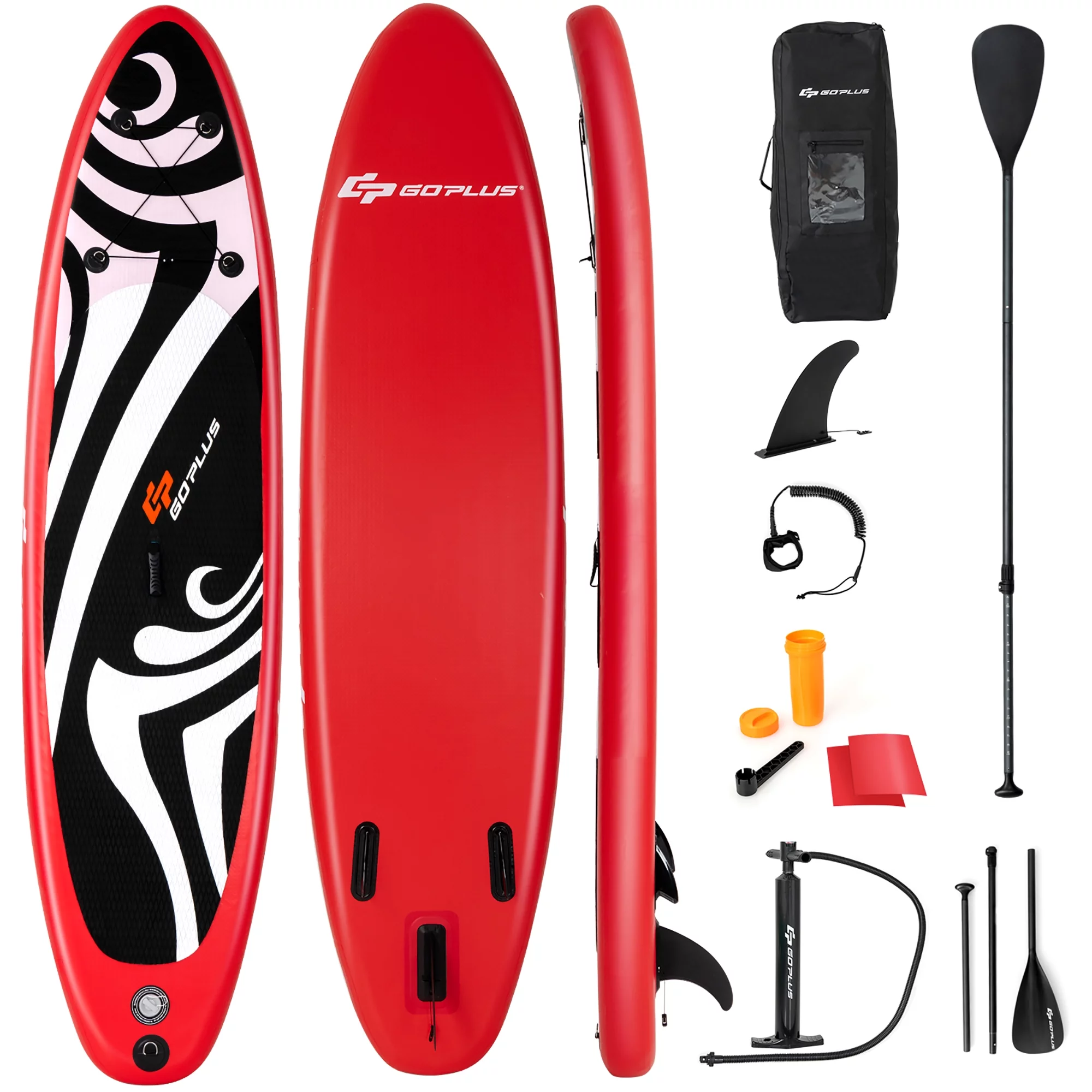 Goplus 11' Inflatable Stand Up Paddle Board Surfboard W/Bag Aluminum Paddle Pump Red - Womvr