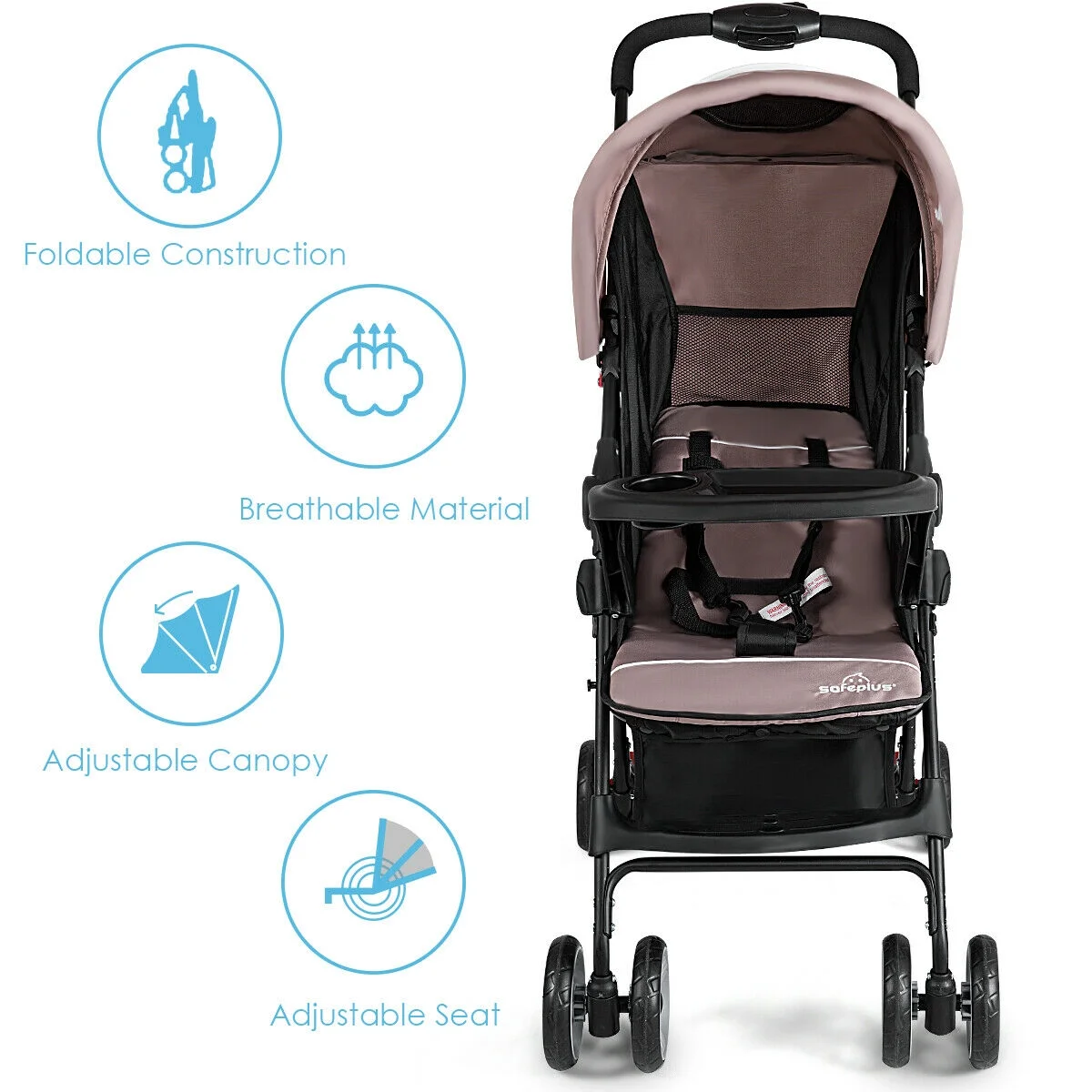 Costway Foldable Lightweight Baby Stroller Kids Travel Pushchair 5-Point Safety System Coffee - Womvr