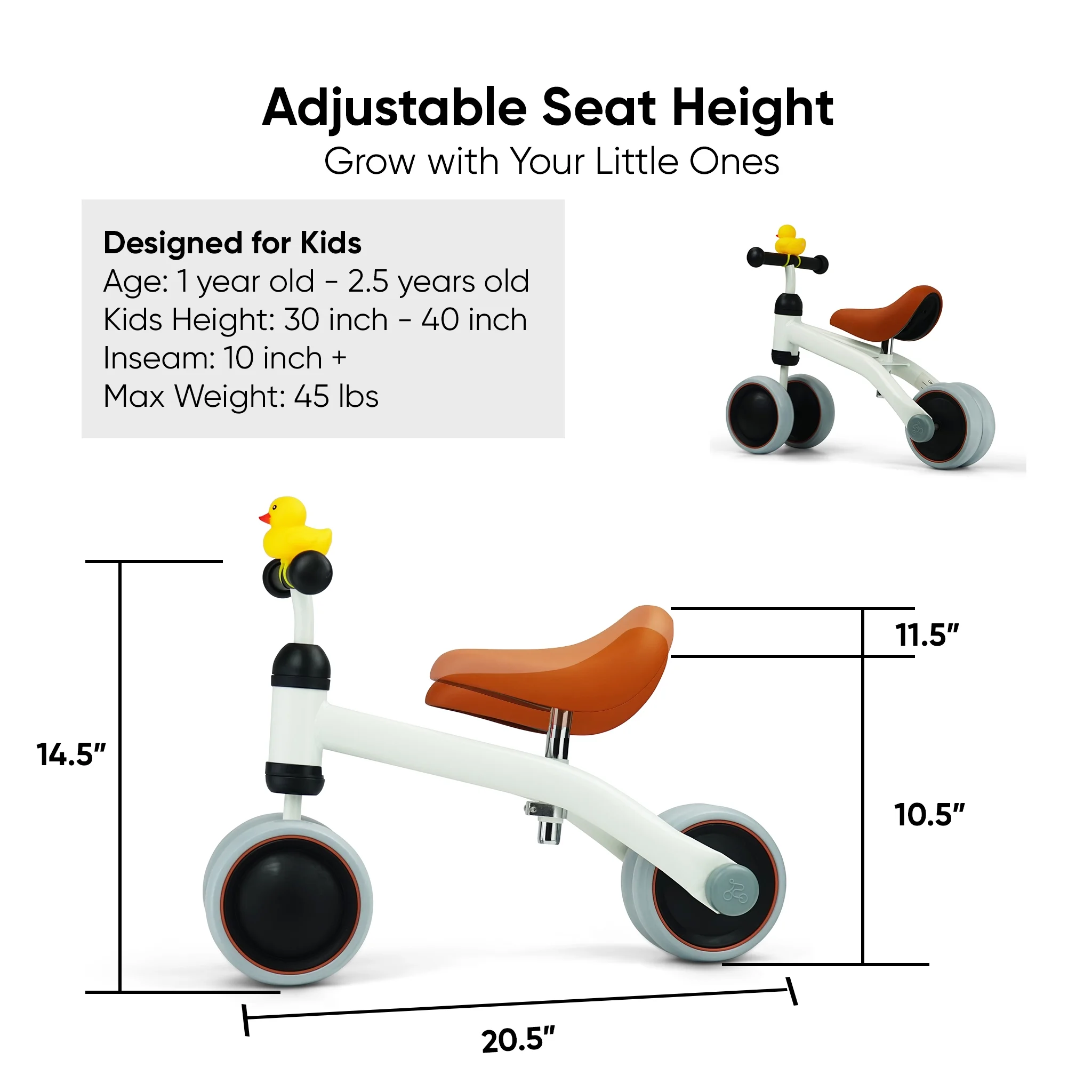 KRIDDO Baby Balance Bike for 1-2 Year Old Boy and Girl Gifts, Toddler Mini Bike for One Year Old First Birthday Gifts Baby Toys 12 Months to 2.5 Year Old, White - Womvr