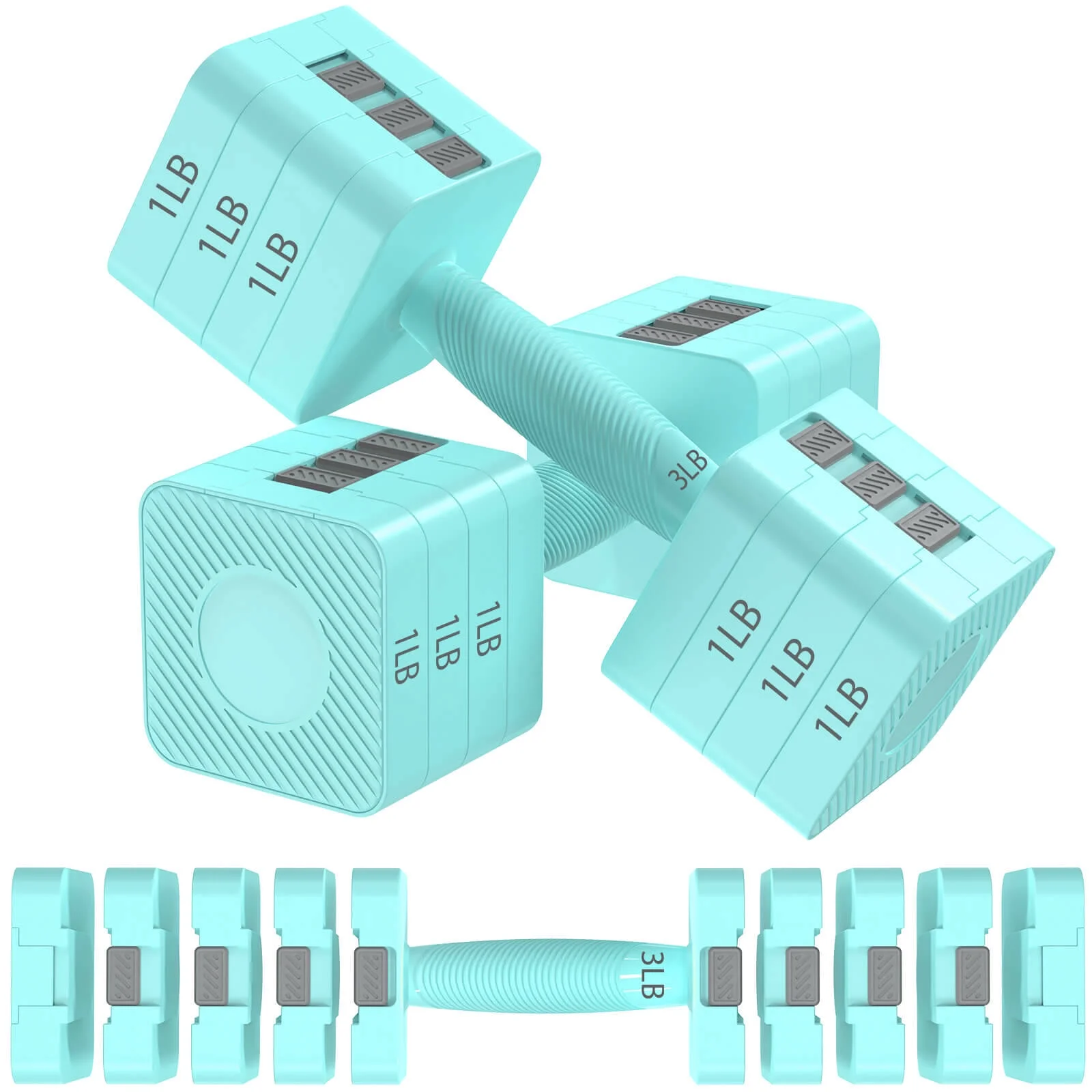 Adjustable Dumbbells Set of 2, Hand Weights Sets with 5 Levels 3lb, 5lb, 7lb, 9lb, 11lb, Adjustable Weight Dumbbells for Women/Men Home Gym Full Body Workout - Womvr