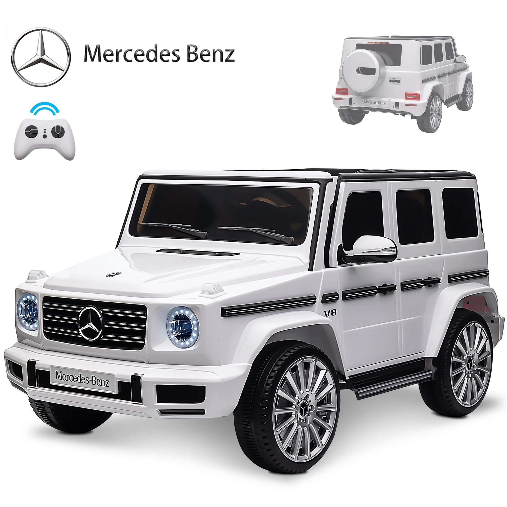 24V Ride on Car with Remote Control for Kids Mercedes Benz Ride on Car Toy for Boys and Girls 3-6 Years Old, Electric Vehicle, Bluetooth, LED Light, White - Womvr