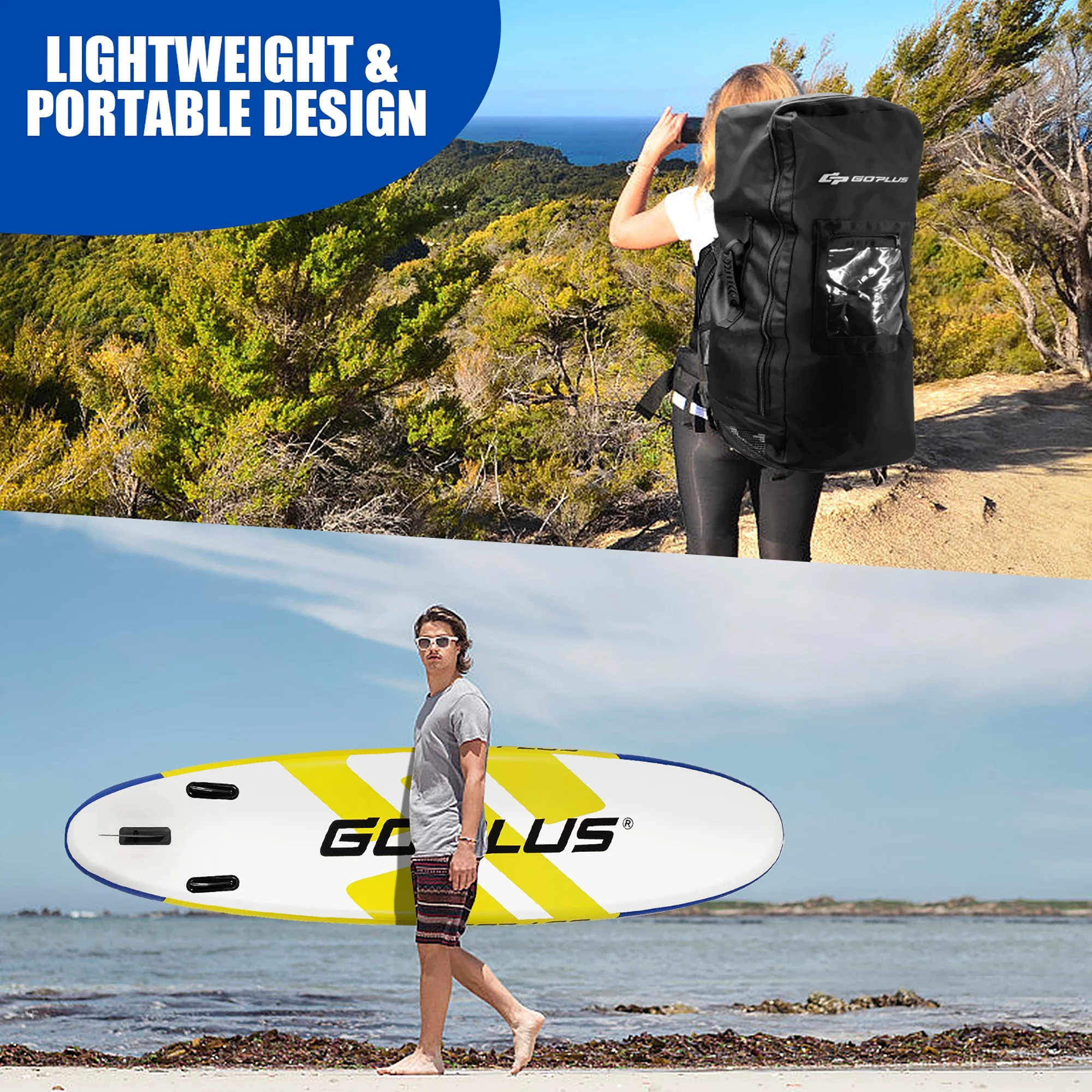 Goplus 11ft Inflatable Stand Up Paddle Board 6'' Thick W/Leash Backpack Aluminum Paddle Yellow - Womvr