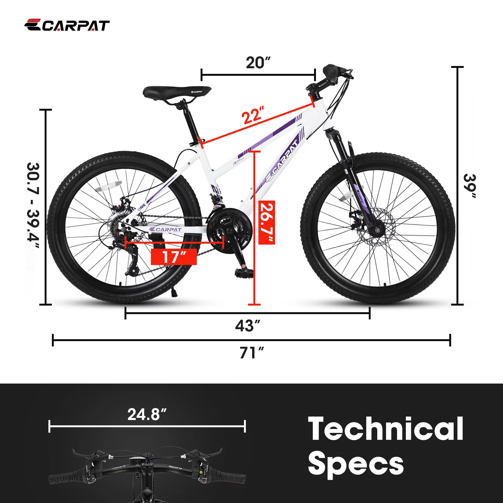 26 inch Mountain Bike, 21 Speeds Gear MTB Bike with Dual Disc Brakes, 100mm Front Suspension Bicycle, White - Womvr