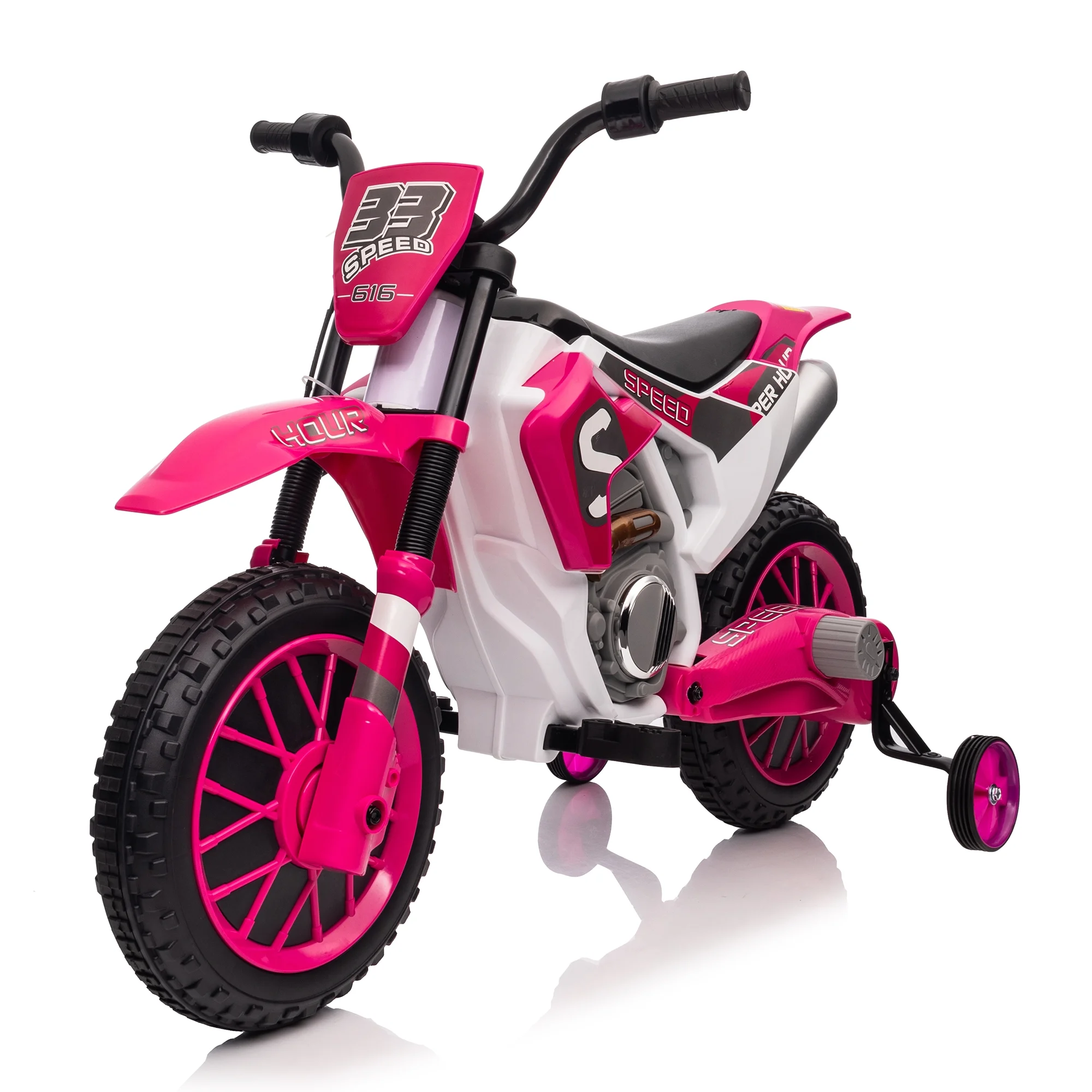 TOBBI 12V Kids Motorcycle off- Road Ride on Dirt Bike W/ Training Wheels, Age 3-8 Toddlers, Green - Womvr