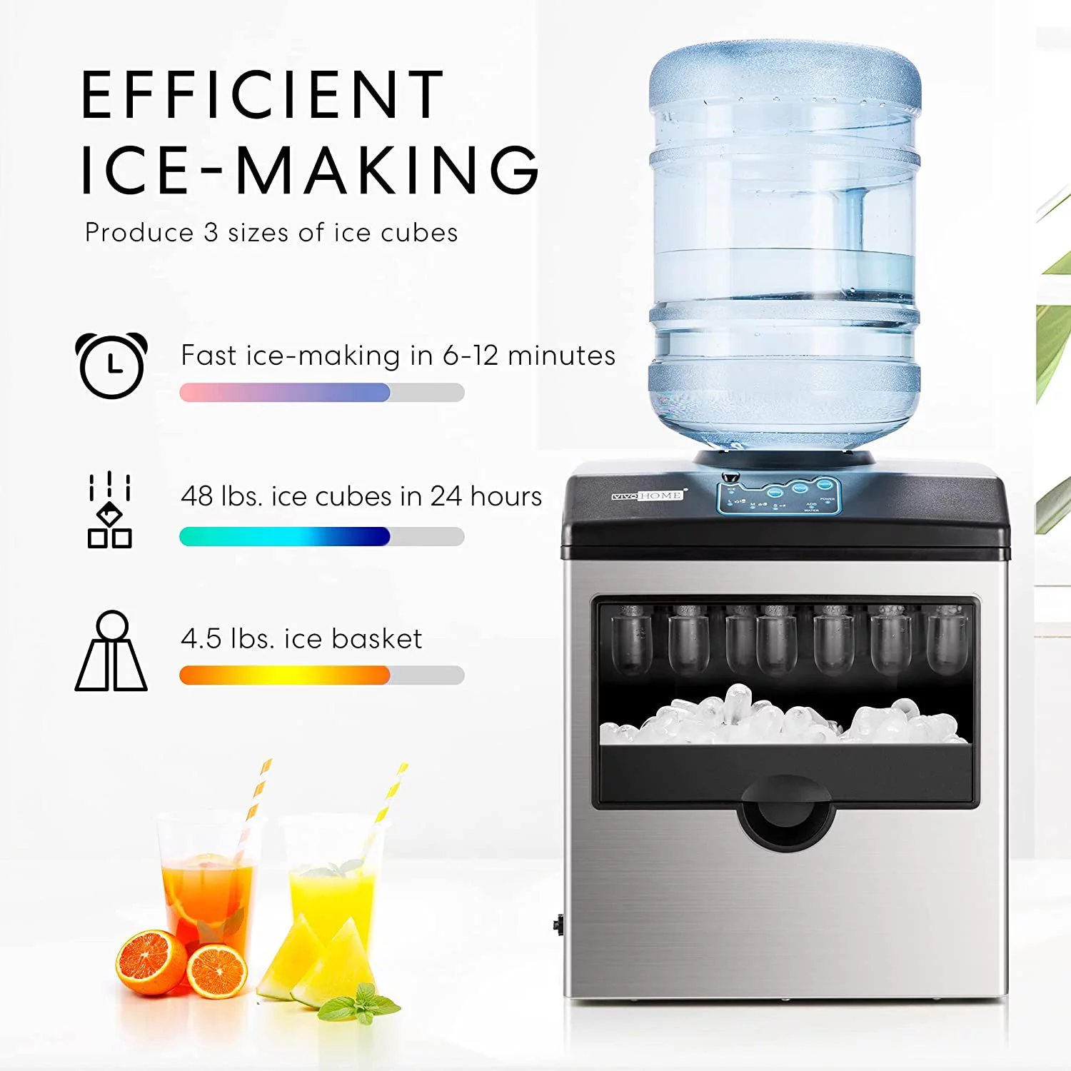 VIVOHOME Electric 2 in 1 Countertop Ice Cube Maker with Water Dispenser Combo Machine 48lbs/Day - Womvr