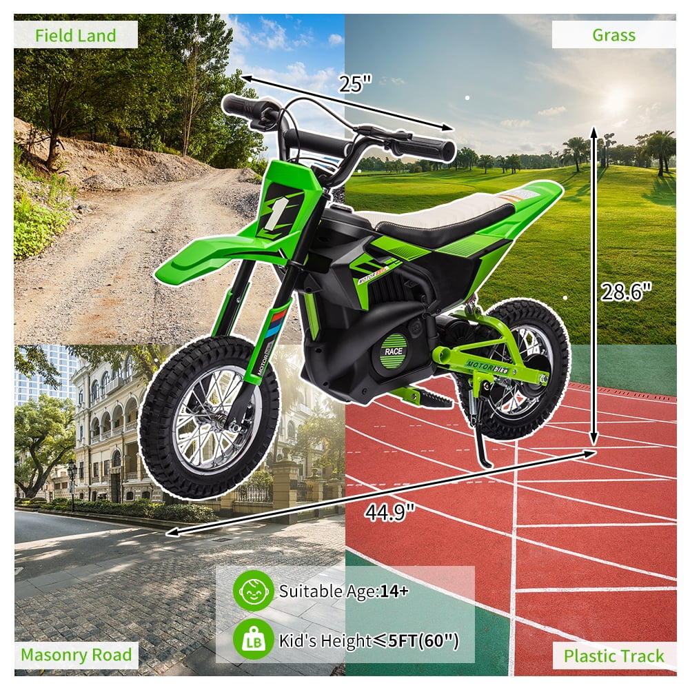 EastVita 24V 250W Electric Off-Road Motorcycle, Kids' Fast Speed Ride on Motocross Toys for Age 8+ Green - Womvr