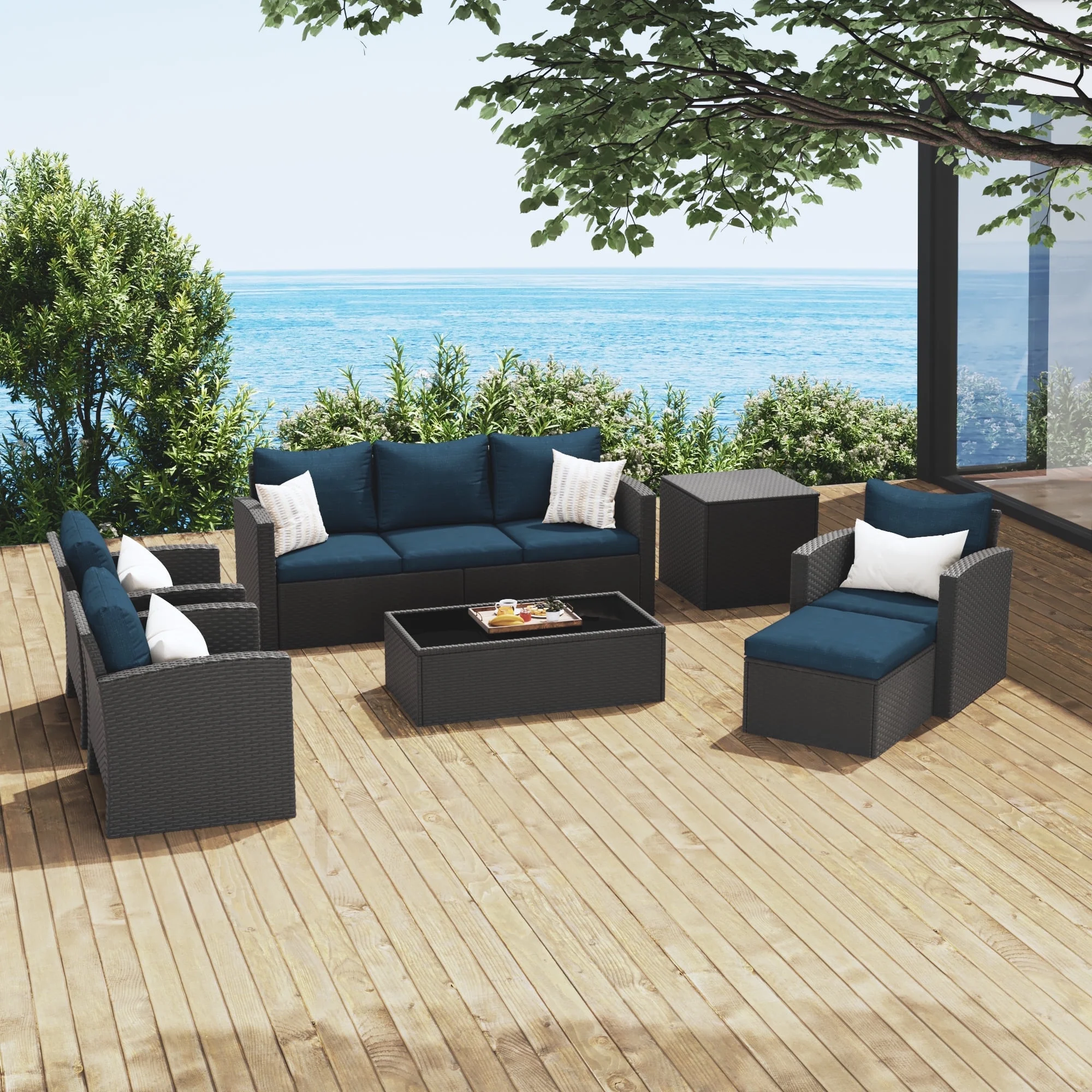 Royalcraft 10 Pieces Patio Furniture Set, All Weather PE Wicker Rattan Outdoor Sectional Sofa, Outdoor Sectional Sofa for Lawn Backyard Poolside Porch Garden, Grey - Womvr
