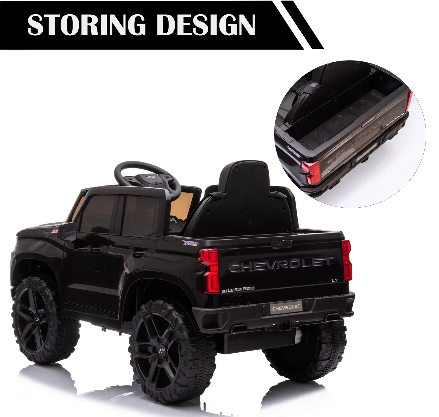 Chevrolet Silverado 12V Powered Ride on Cars for Kids, Remote Control, LED Light, MP3 Player, Electric Ride on Toys Truck for Boys Girls Gifts, White - Womvr