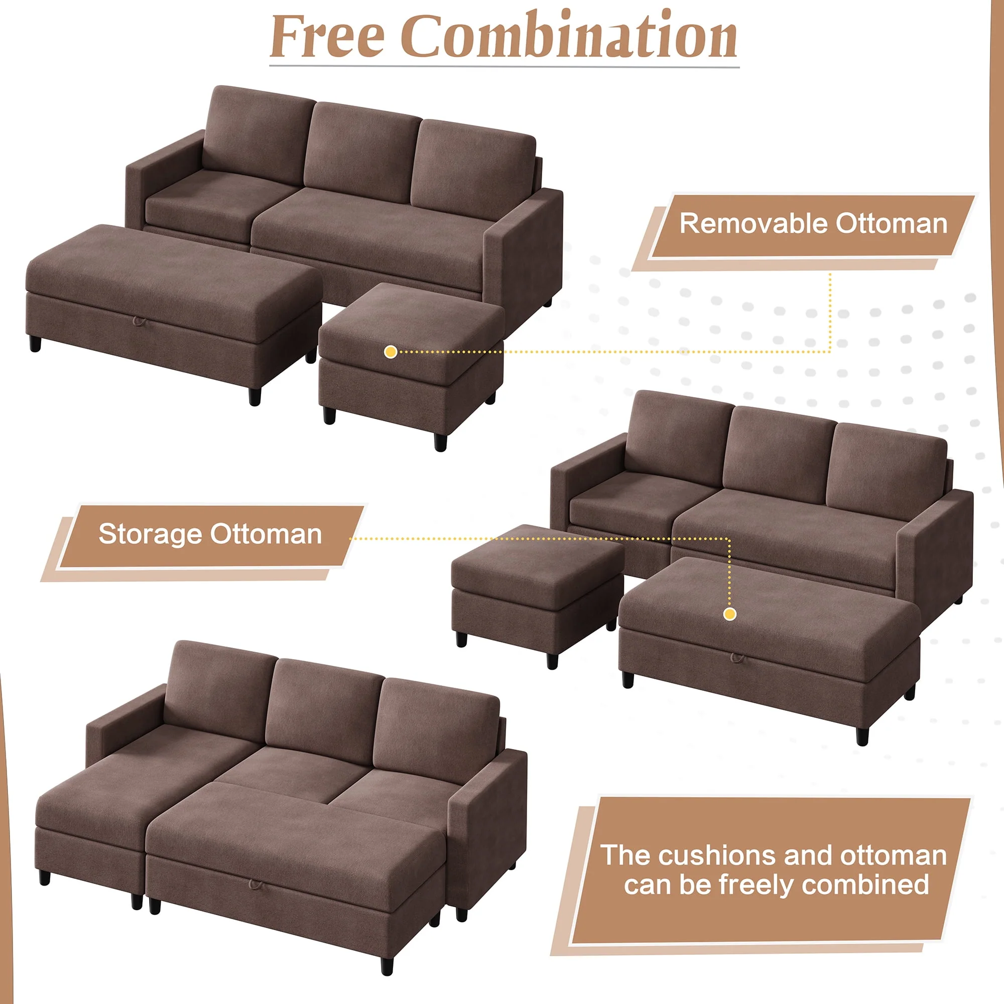 Walsunny Convertible Sectional L-Shaped Sofa with Modern Linen Fabric(Grayish Black) - Womvr