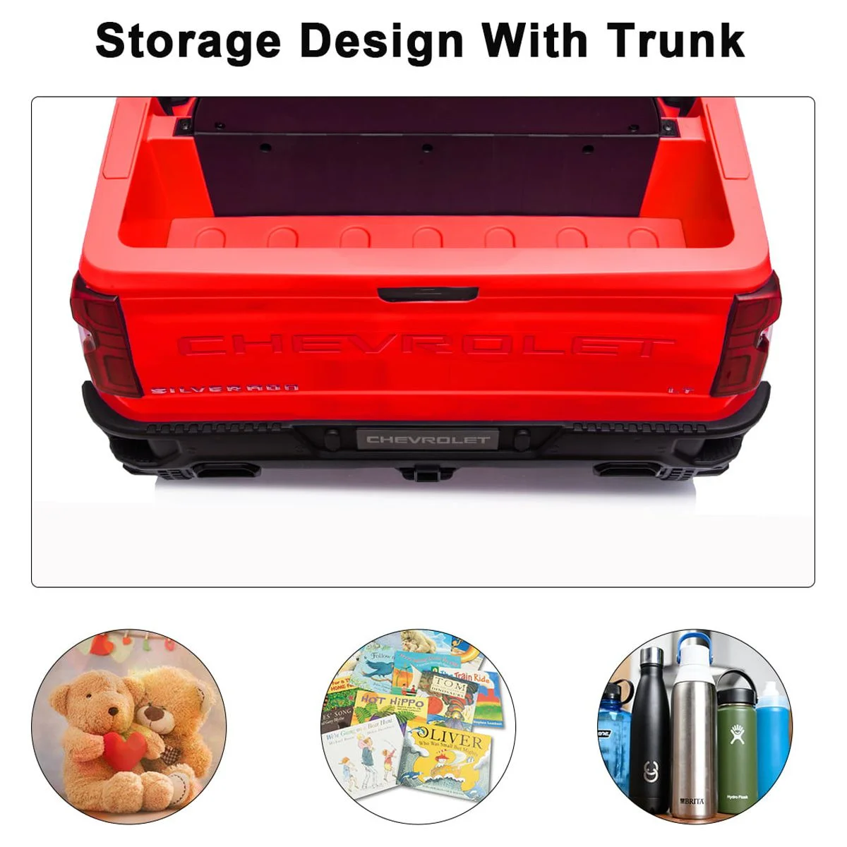 FUNTOK Licensed Chevrolet Silverado 12V Kids Electric Powered Ride on Toy Car with Remote Control & Music Player, Black - Womvr