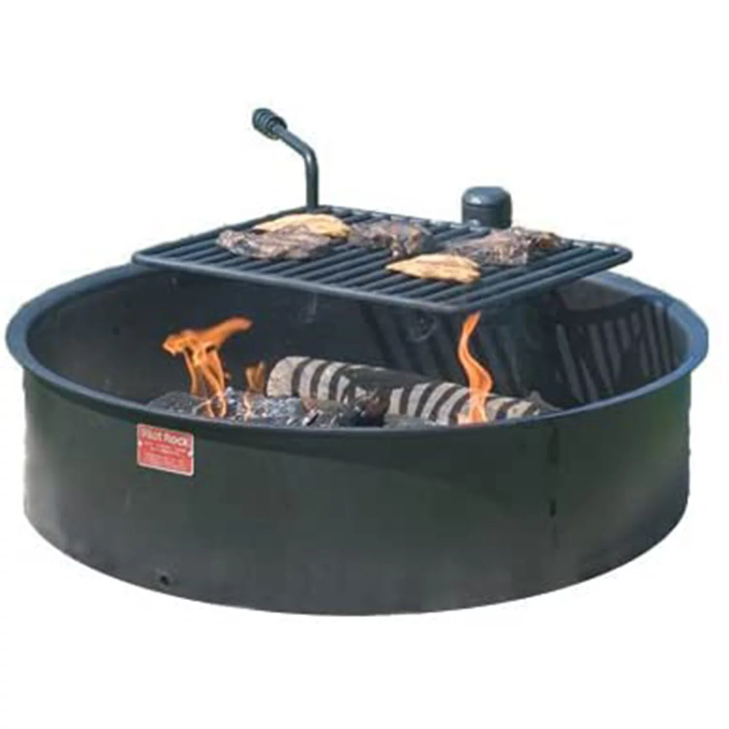 Pilot Rock 30 Inch Steel Ground Fire Pit Ring and Cooking Grate, Black - Womvr