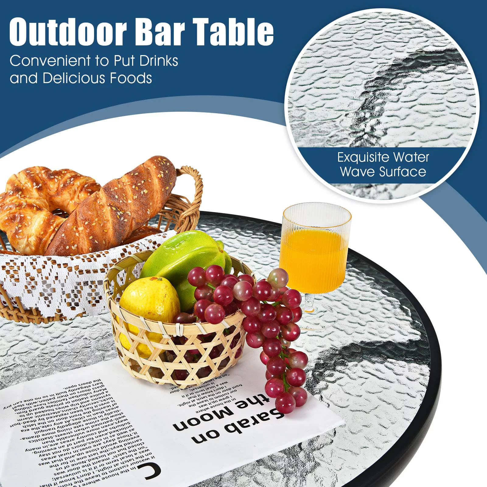 Giantex 3 Pieces Outdoor Patio Bar Set, Outdoor Bistro Set with 2 Bar Stools and 1 Tempered Glass Bar Table, Bar Height Patio Table and Stools Set for Backyard, Garden, Lawn (Black) - Womvr