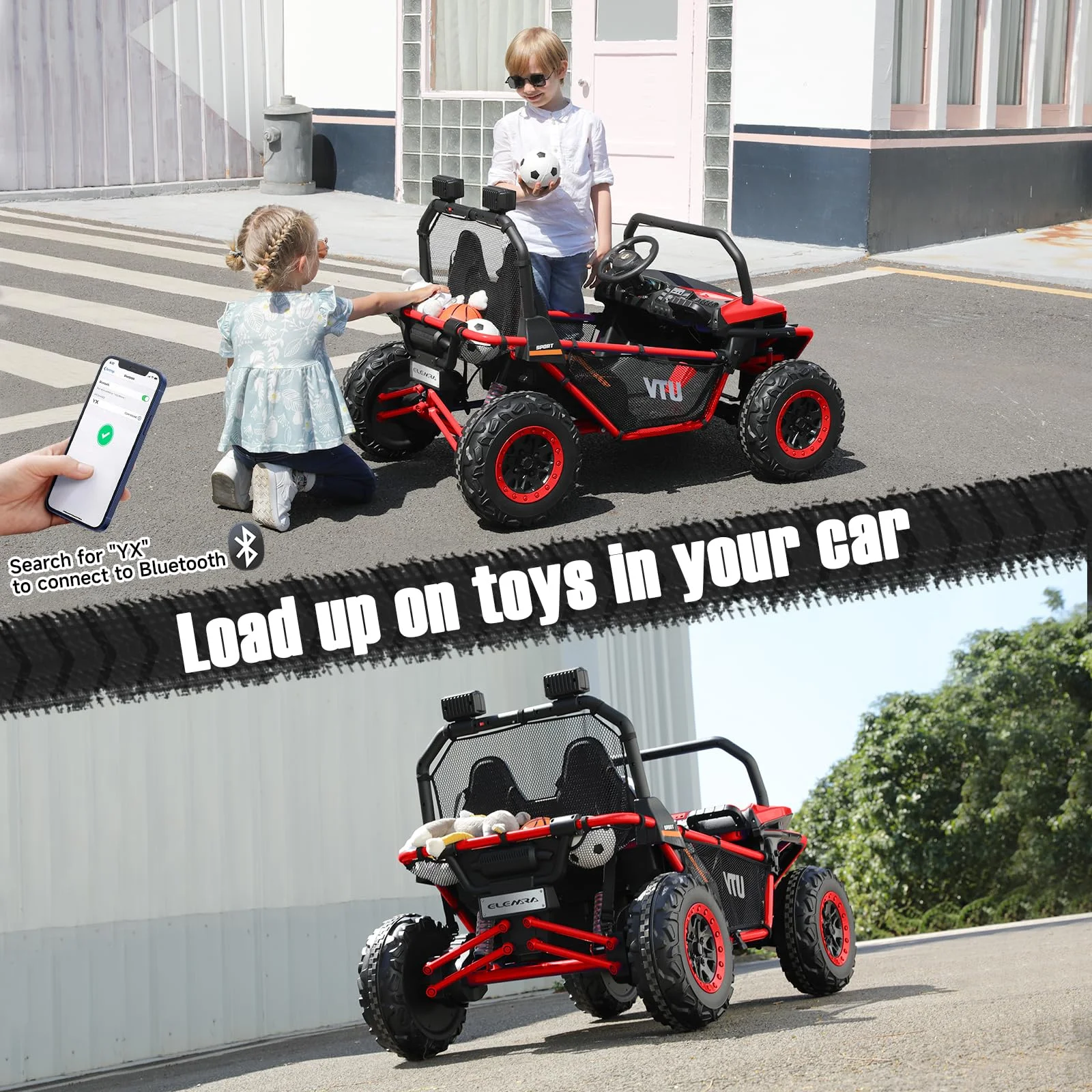 12 V Ride on Car,2 Seater Powered on Truck,4WD Electric Off-Road,Remote Control,Spring Suspension Ride on UTV for 3-8 Kids,Blue - Womvr