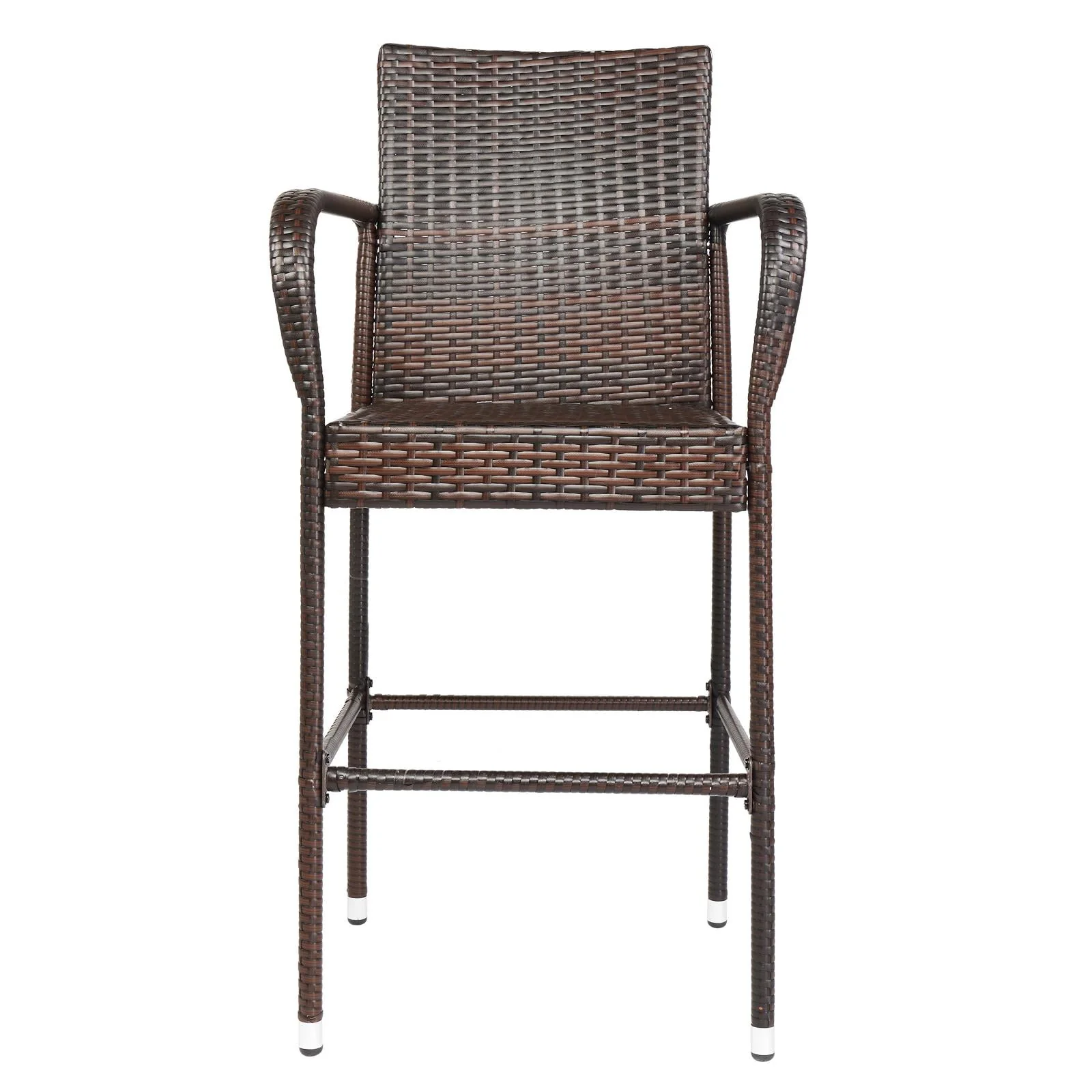 Ktaxon 2Pcs Wicker High Bar Chair for Outdoor Garden , Brown Gradient, Rattan Bar Stools w/ Footrest - Womvr