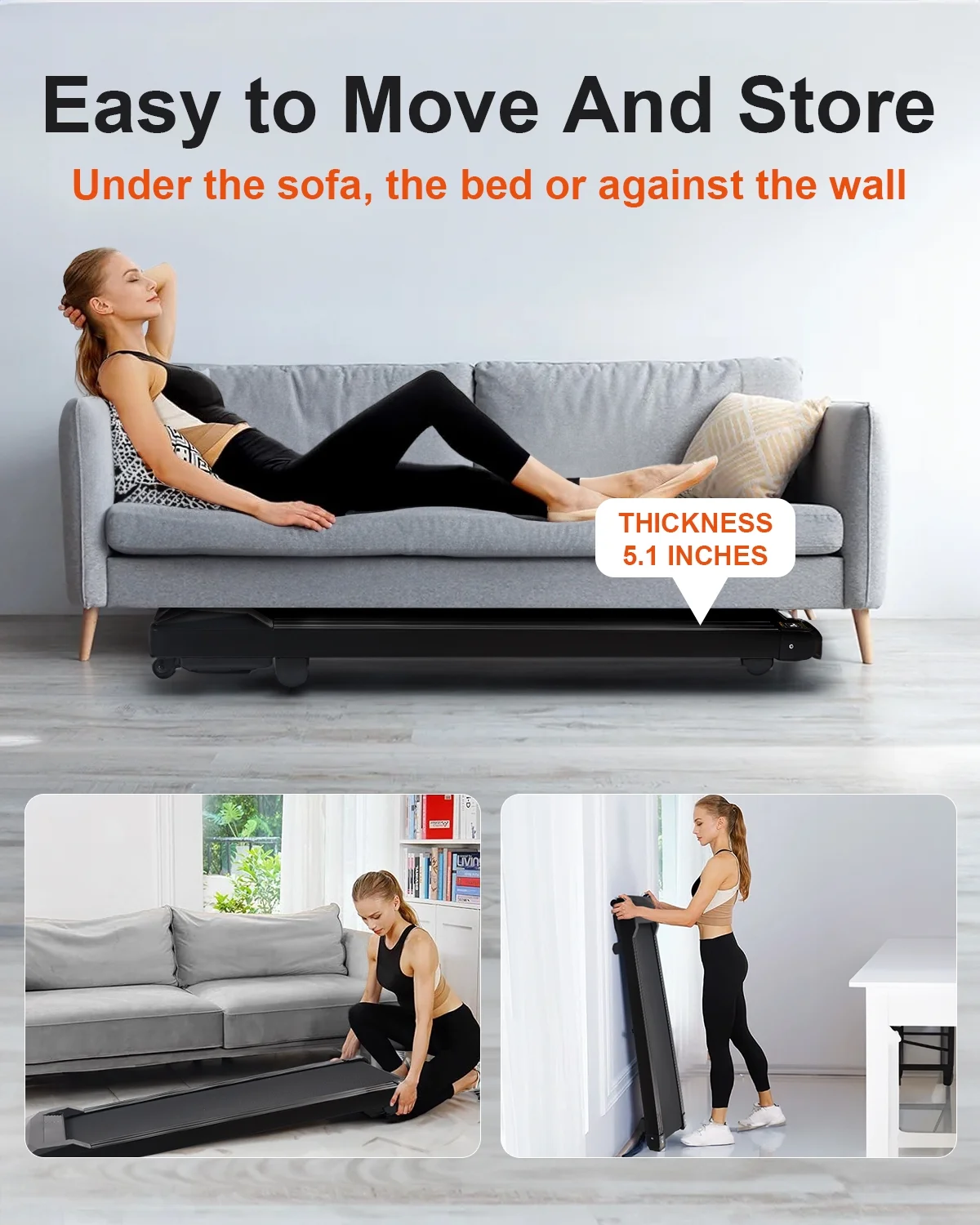 UPGO 2.25HP Walking Pad Under Desk Treadmill with 330 lbs Weight Capacity Walking Jogging Machine with Remote Control and LED for Home/Office - Womvr