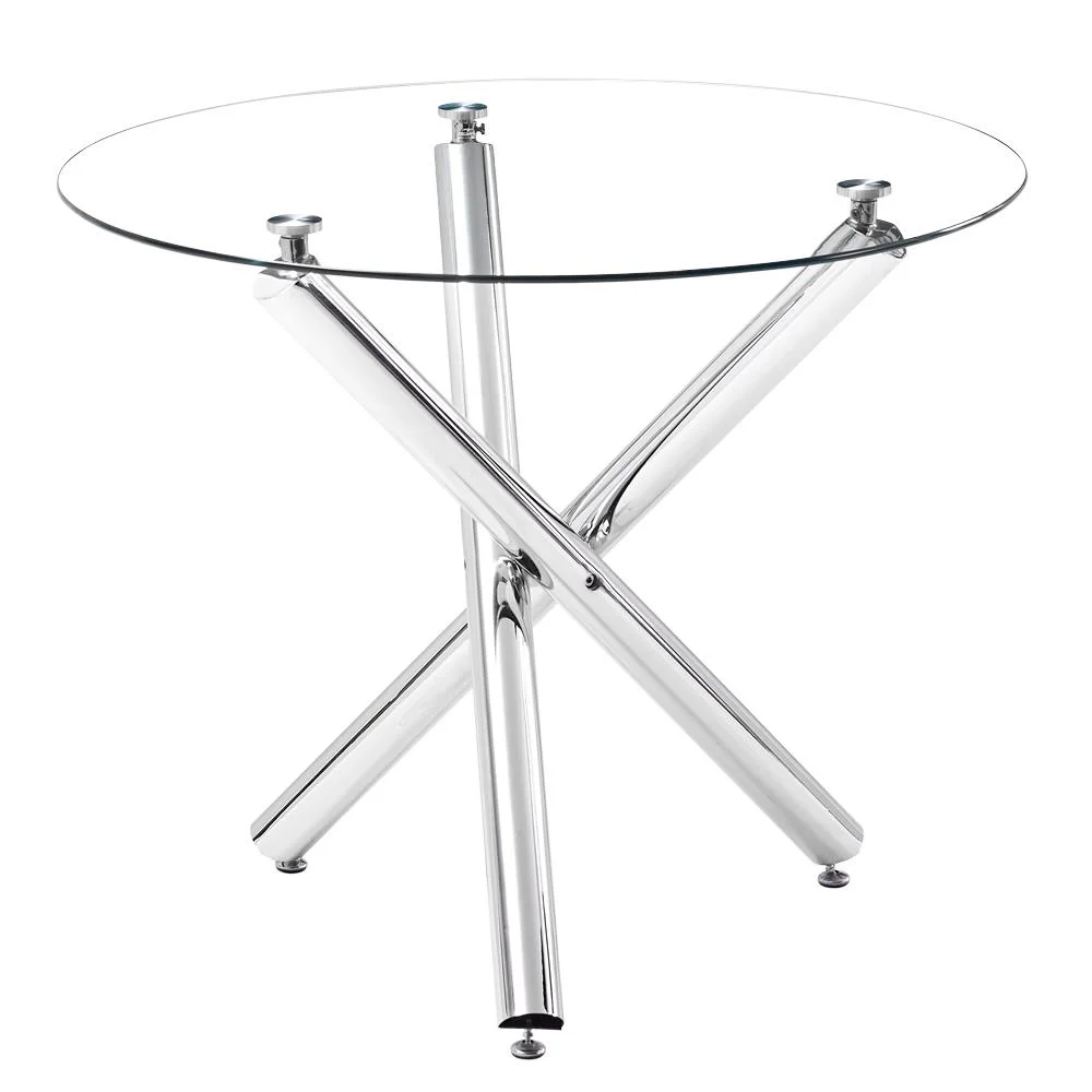 Ktaxon 5 Piece Round Dining Table Set, Modern Kitchen Table and Chairs for 4 Person Clear Tempered Glass Top - Womvr