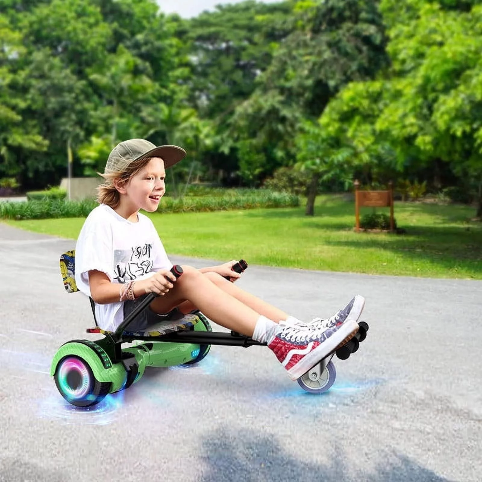 SISIGAD Hoverboard with Seat, 6.5 inch Hoverboard Go Kart Combo with Bluetooth Speaker & LED Lights for Kids Adults - Womvr