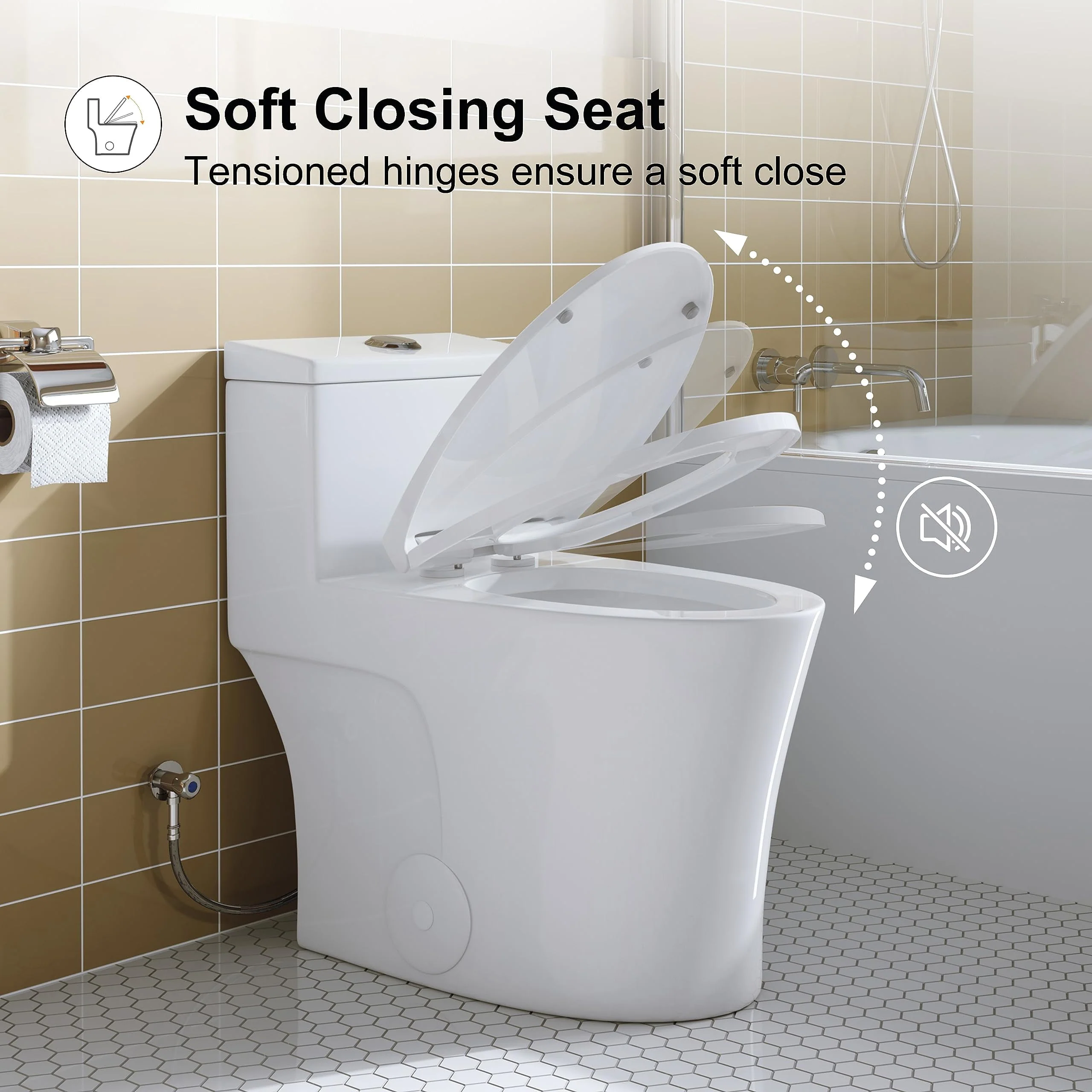 HOROW T0338W Elongated One Piece Toilet with Comfort Chair Seat ADA Height 17.3