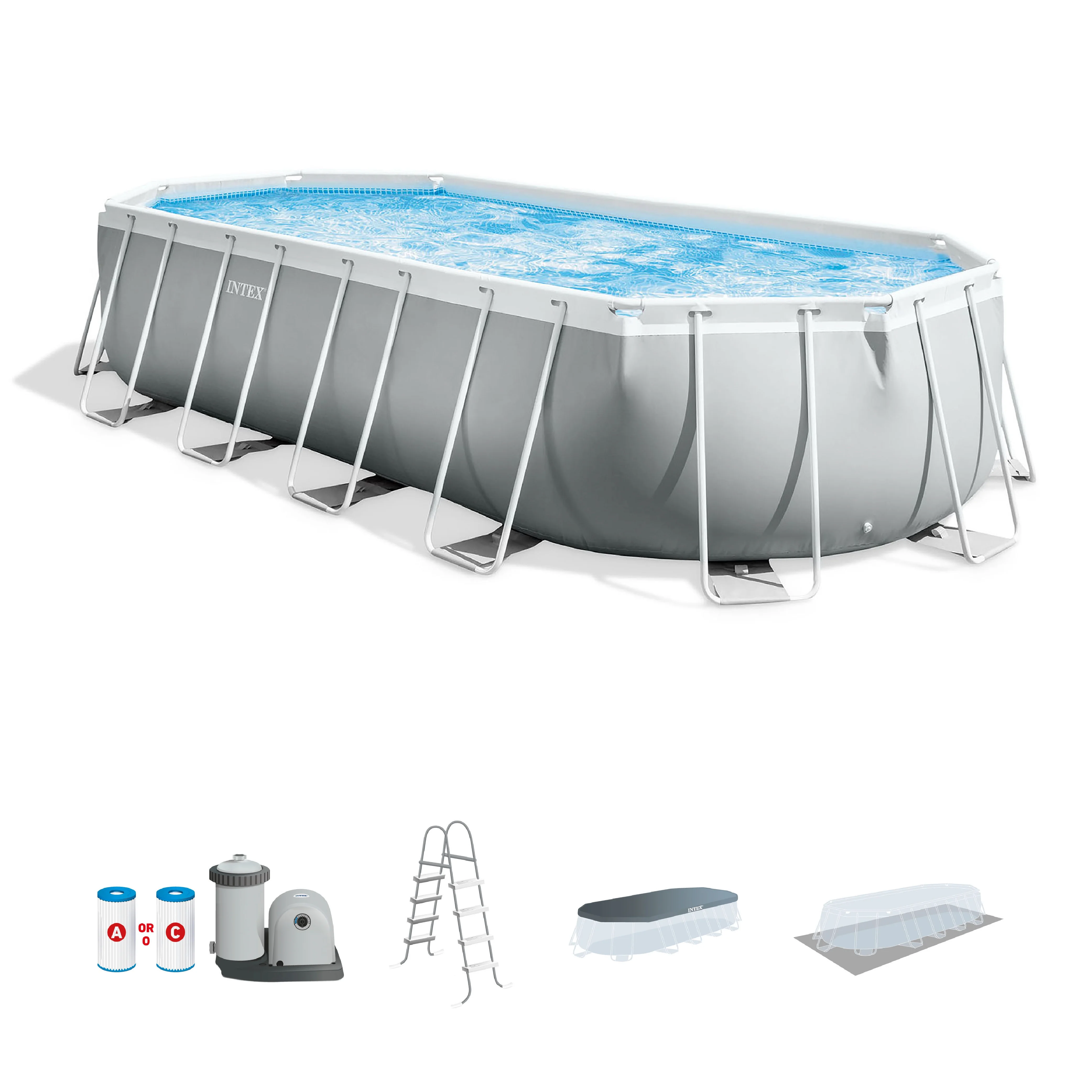 Intex - 20 Foot Prism Frame Oval Pool Set - Womvr