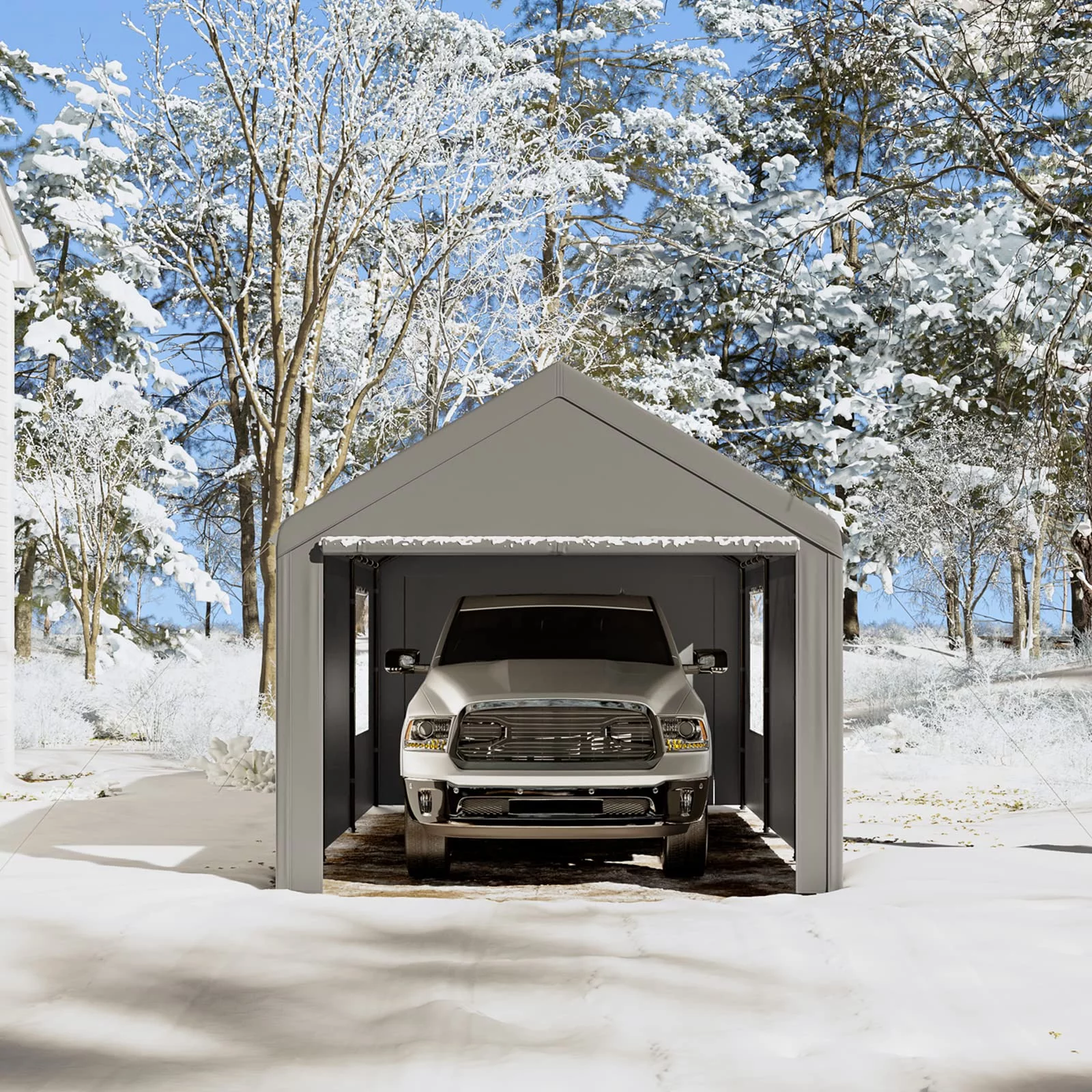 Gardesol Carport, 12'x20' Extra Large Heavy Duty Carport with Removable Sidewalls & Doors, Portable Garage Car Canopy for Car, Truck, SUV, Beige - Womvr