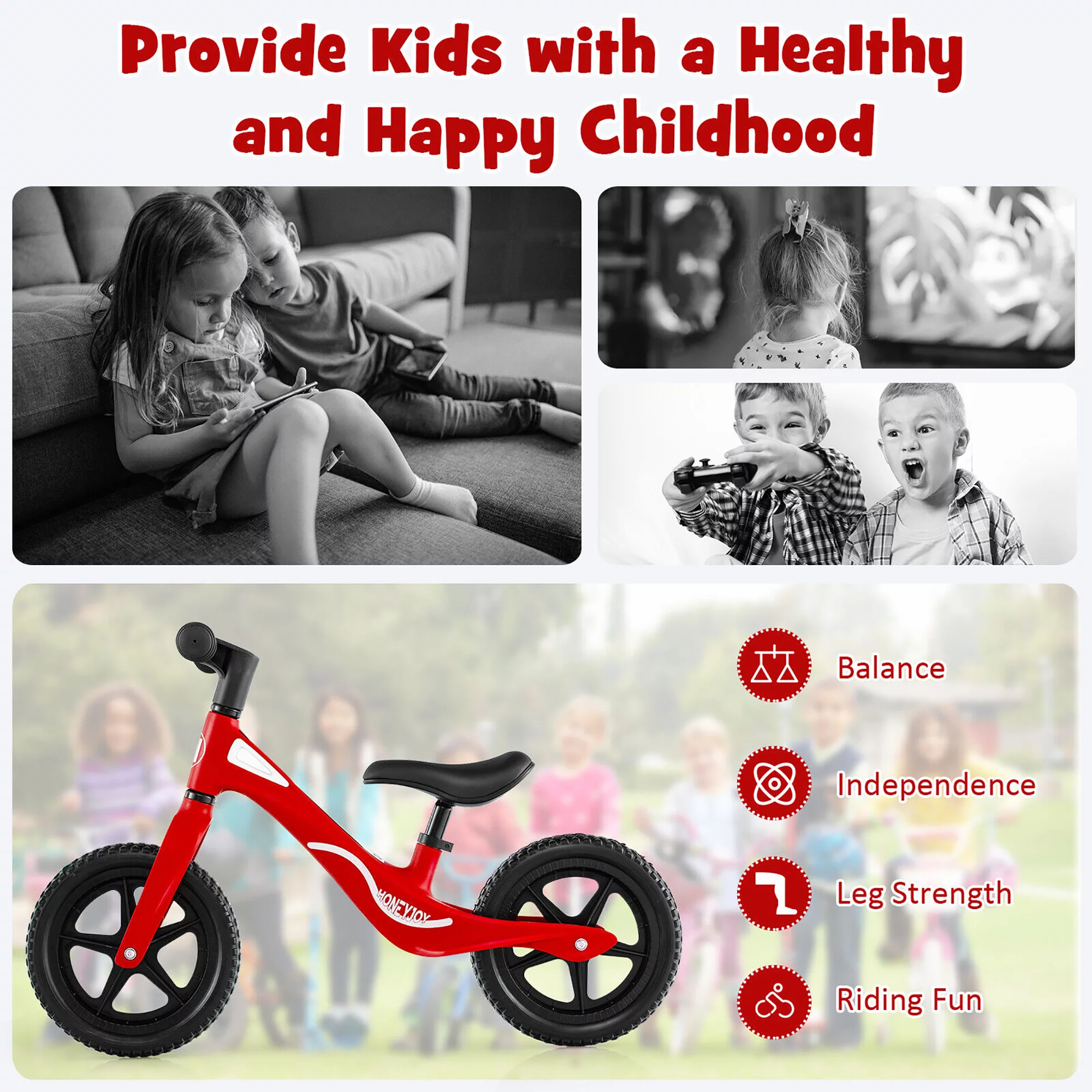 Gymax Kids Balance Bike Lightweight Toddler Bicycle with Rotatable Handlebar Red - Womvr
