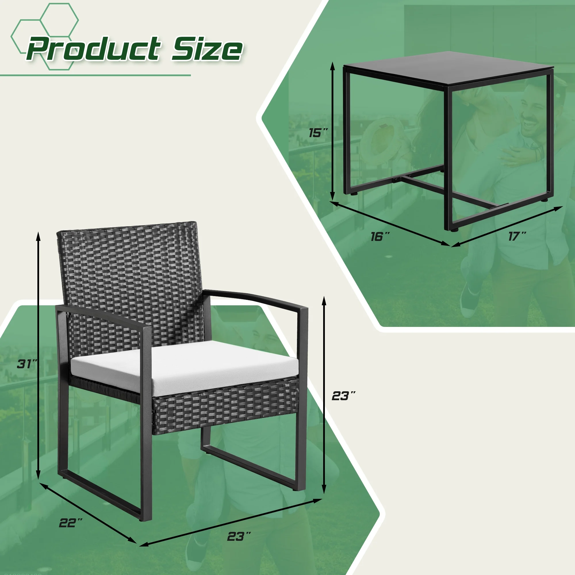 Homall Patio Furniture 3-Piece Set Casual Wicker Chair Bistro Chair with Coffee Table, Black - Womvr