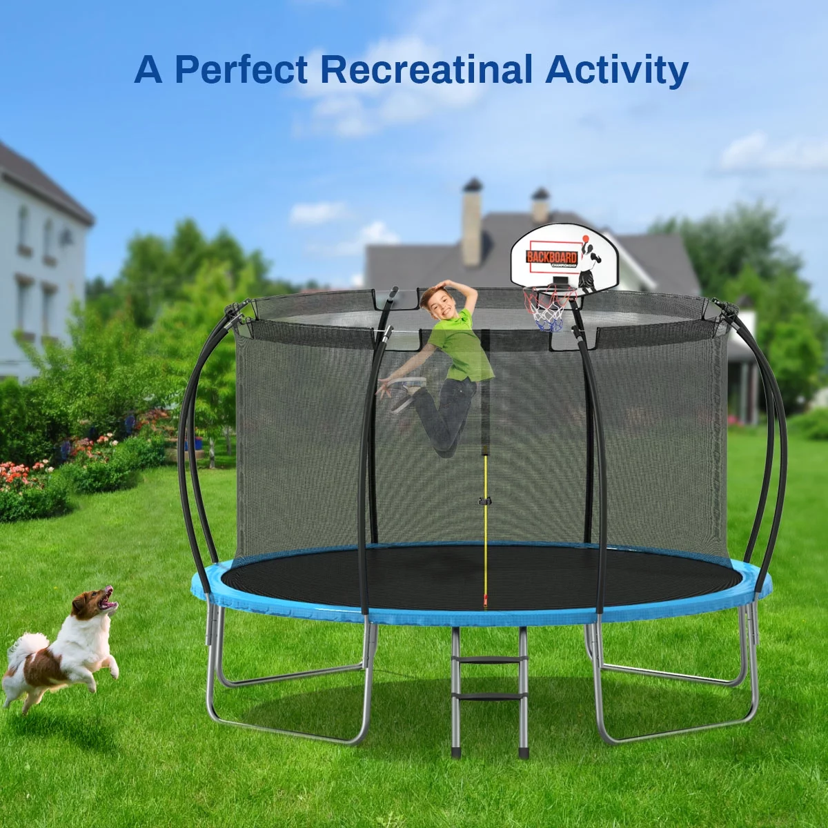 Nazhura Trampoline 12 ft with Enclosure and Basketball Hoop, 1300lbs Capacity - Womvr