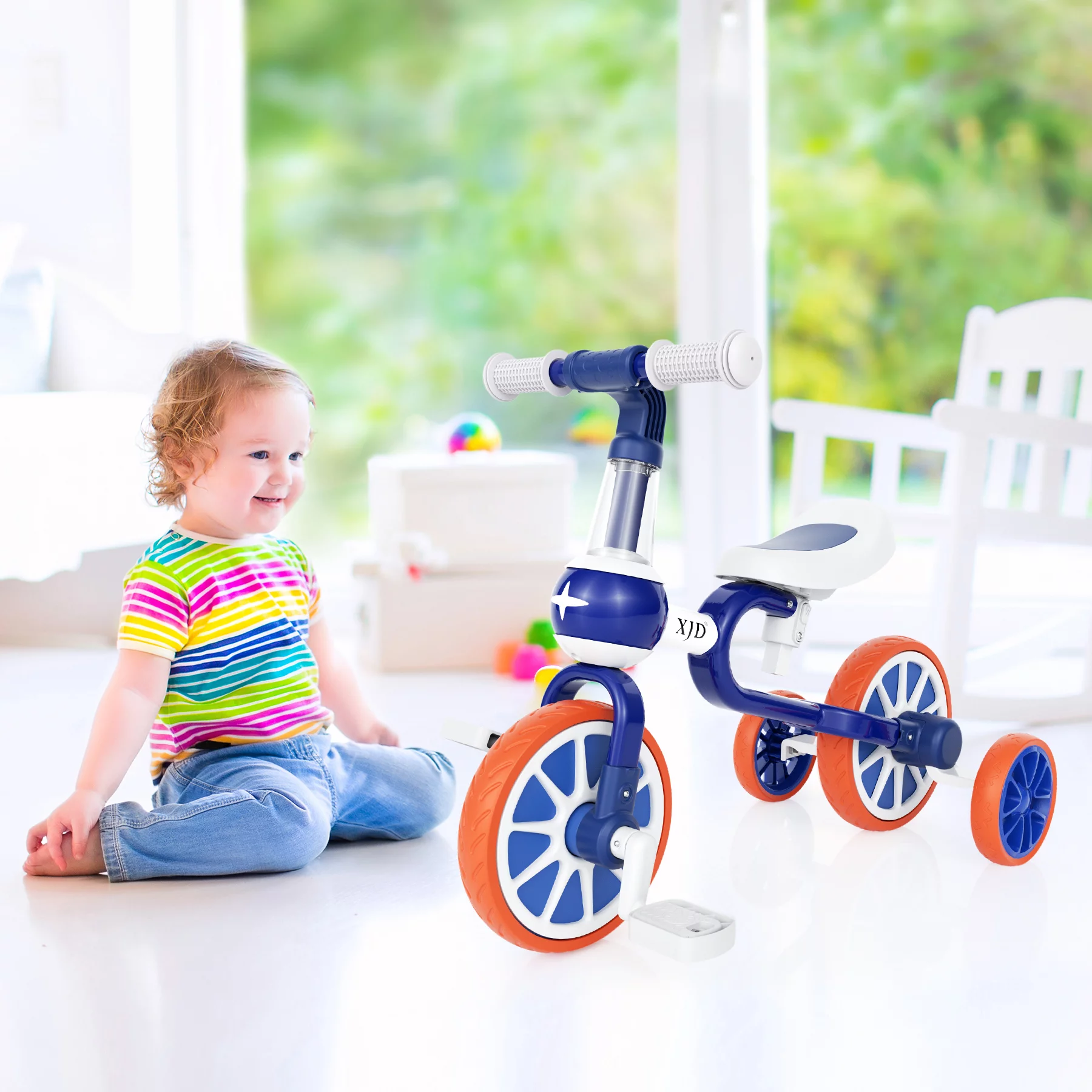 XJD 5 in 1 Toddler Tricycle for 1-5 Years Old Boys Girls Toddler Bike Kids Trikes for Balance Training Baby Bike Infant Trike - Womvr