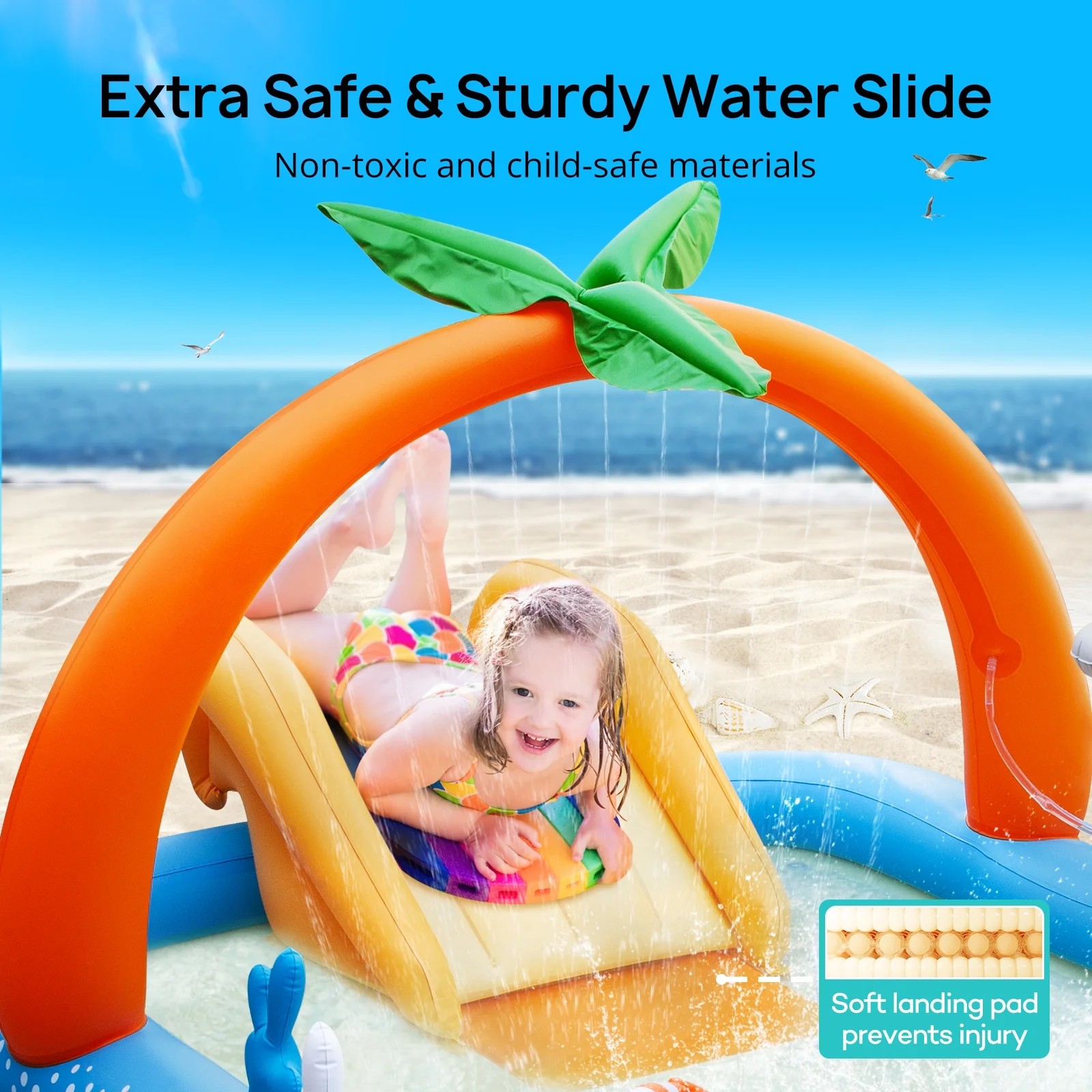 Sable Inflatable Pool, 95 x 75 x 40in Rectangular Swimming Pool for Toddlers, Kids, Family, Above Ground, Backyard, Outdoor - Womvr
