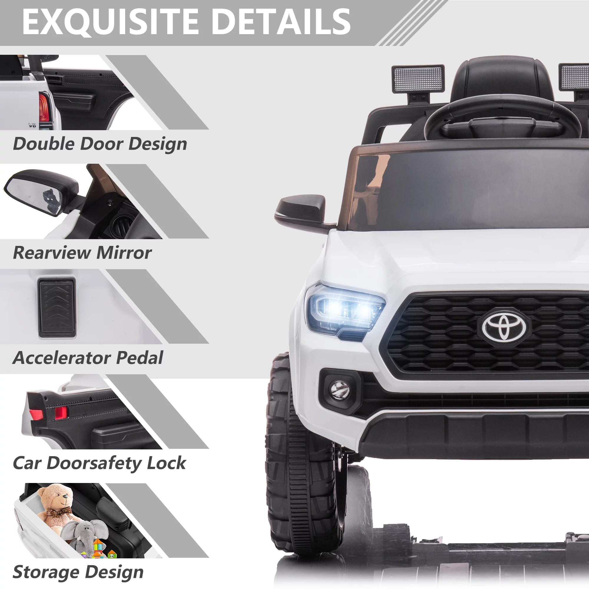 Licensed Toyota Tacoma Electric Ride on Vehicle for Kids, 12V Powered Ride on Car Toys with Remote Control, LED Lights, MP3 Player, Gray - Womvr
