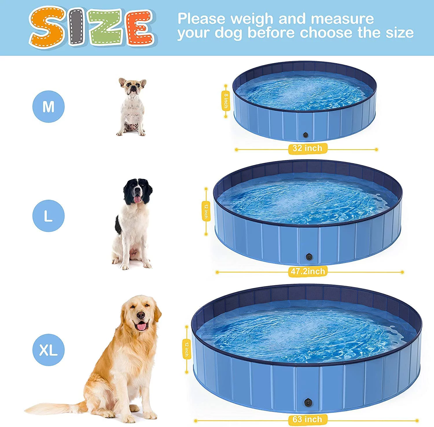 Pet Dog Pool Bath Swimming Tub Kiddie Pool, 48 x 12 inch Collapsible Foldable Portable for Dogs Cats and Kids Blue - Womvr