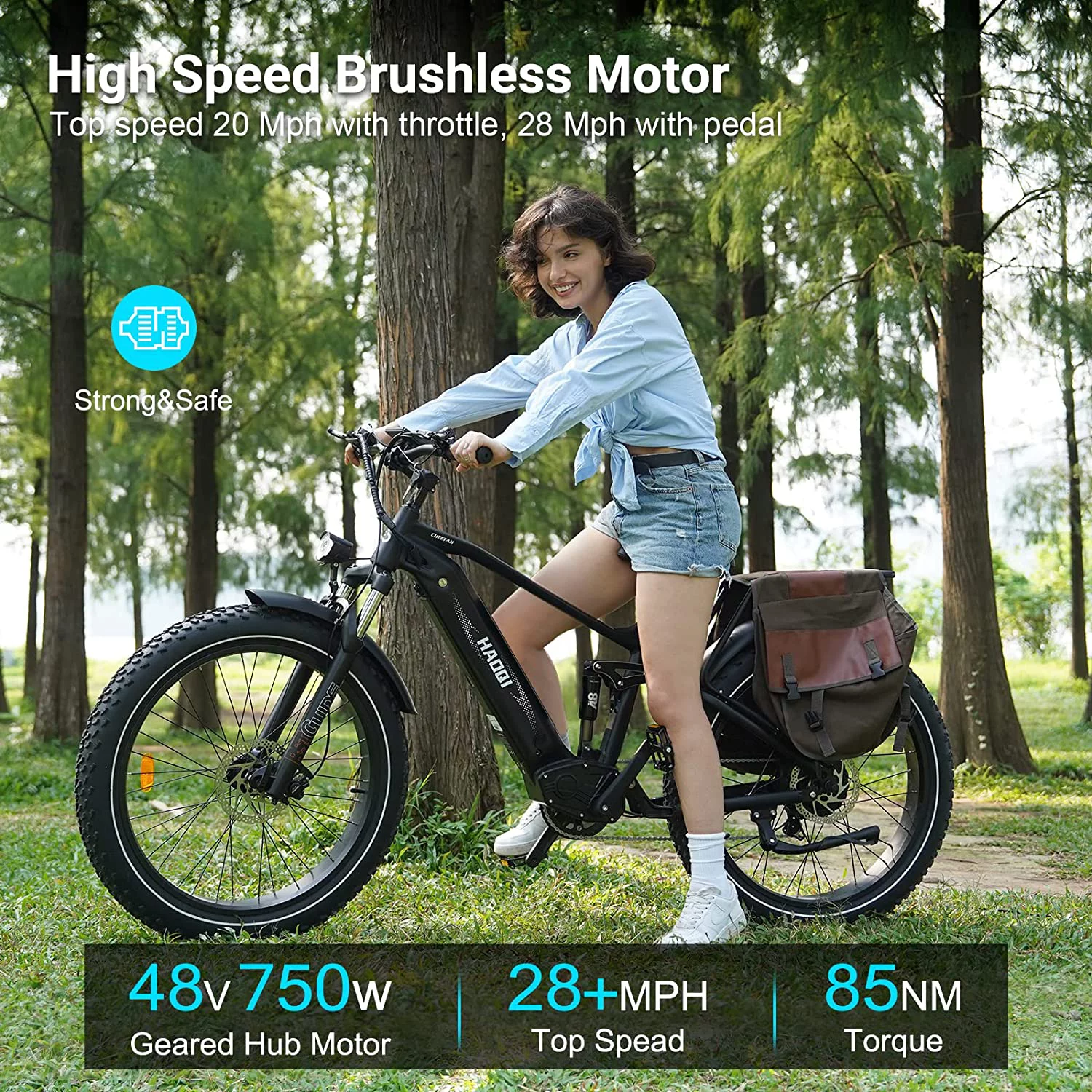 HAOQI Black Cheetah 48V 16Ah 750W Fat Tire Full Suspension Mountain Bike Electric Bike - Womvr