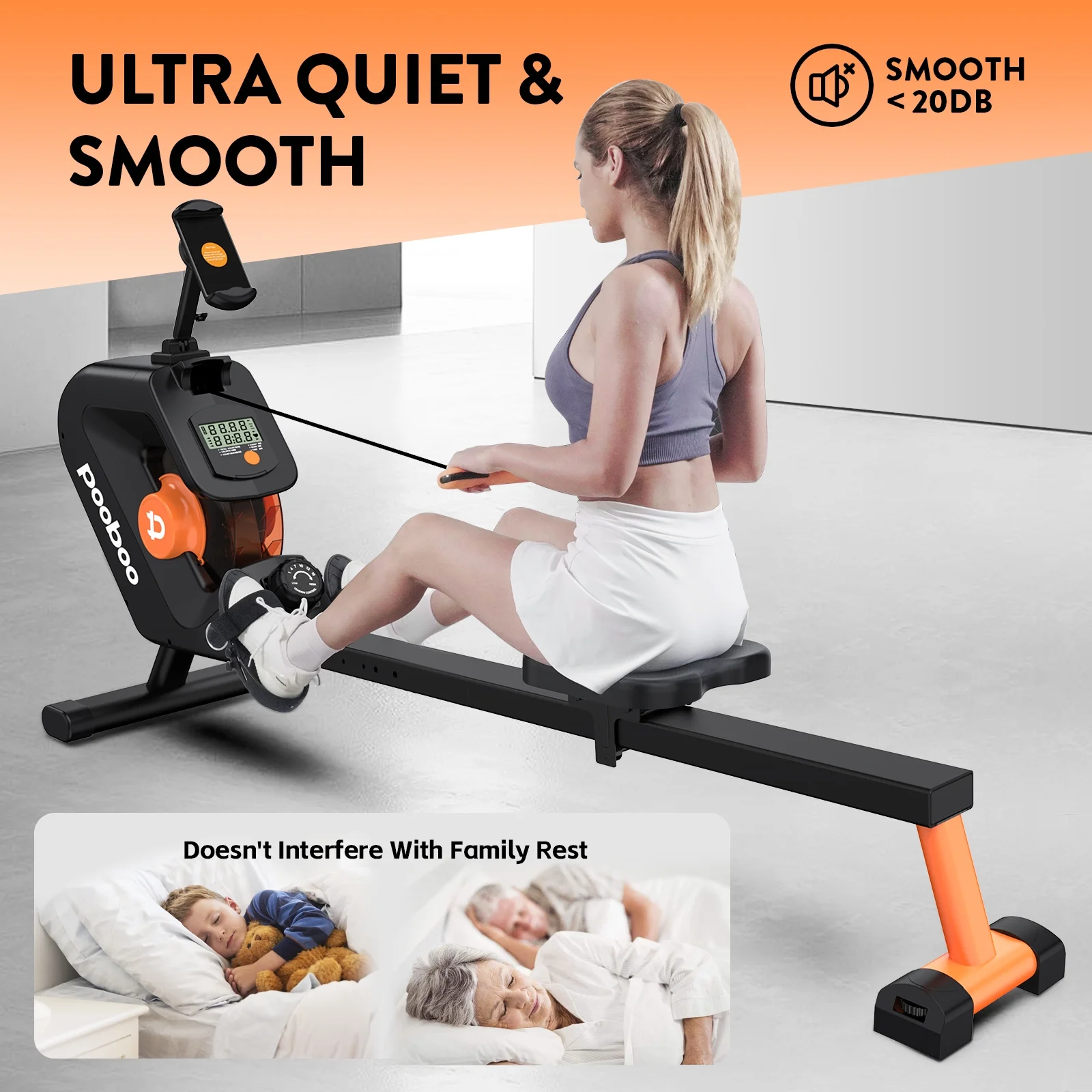 Pooboo 85% Pre-assembled Magnetic Rowing Machines Rower Foldable Build-in Bluetooth 8 Level Resistance Indoor Rower Machines Home Exercise 350lb - Womvr